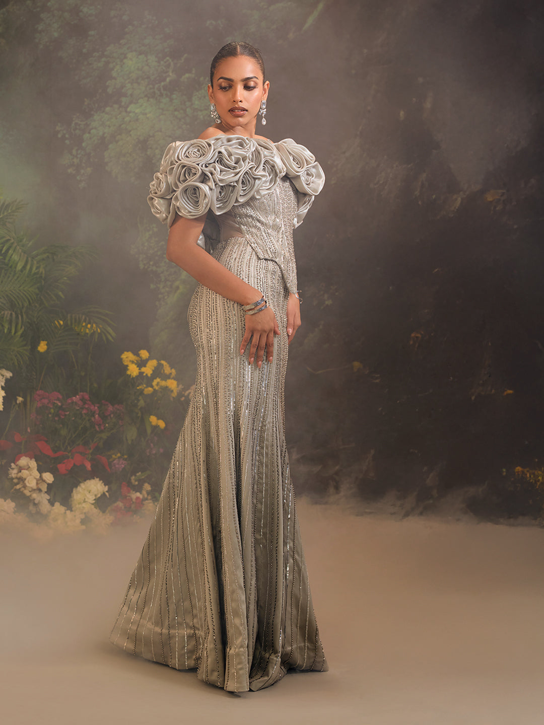 Bellerose Gown With Cape Silver