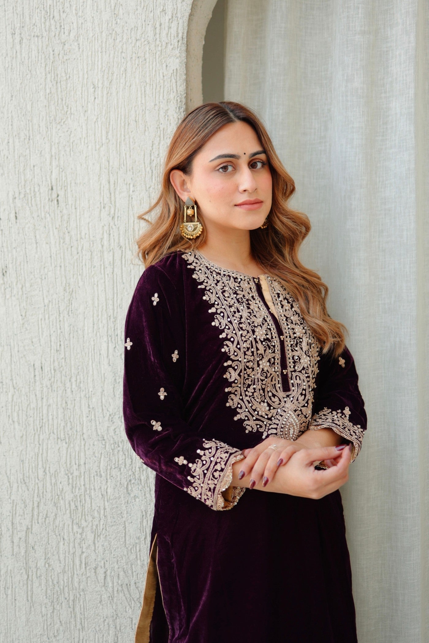 Naima - Silk Velvet Short Kurta With Salwar