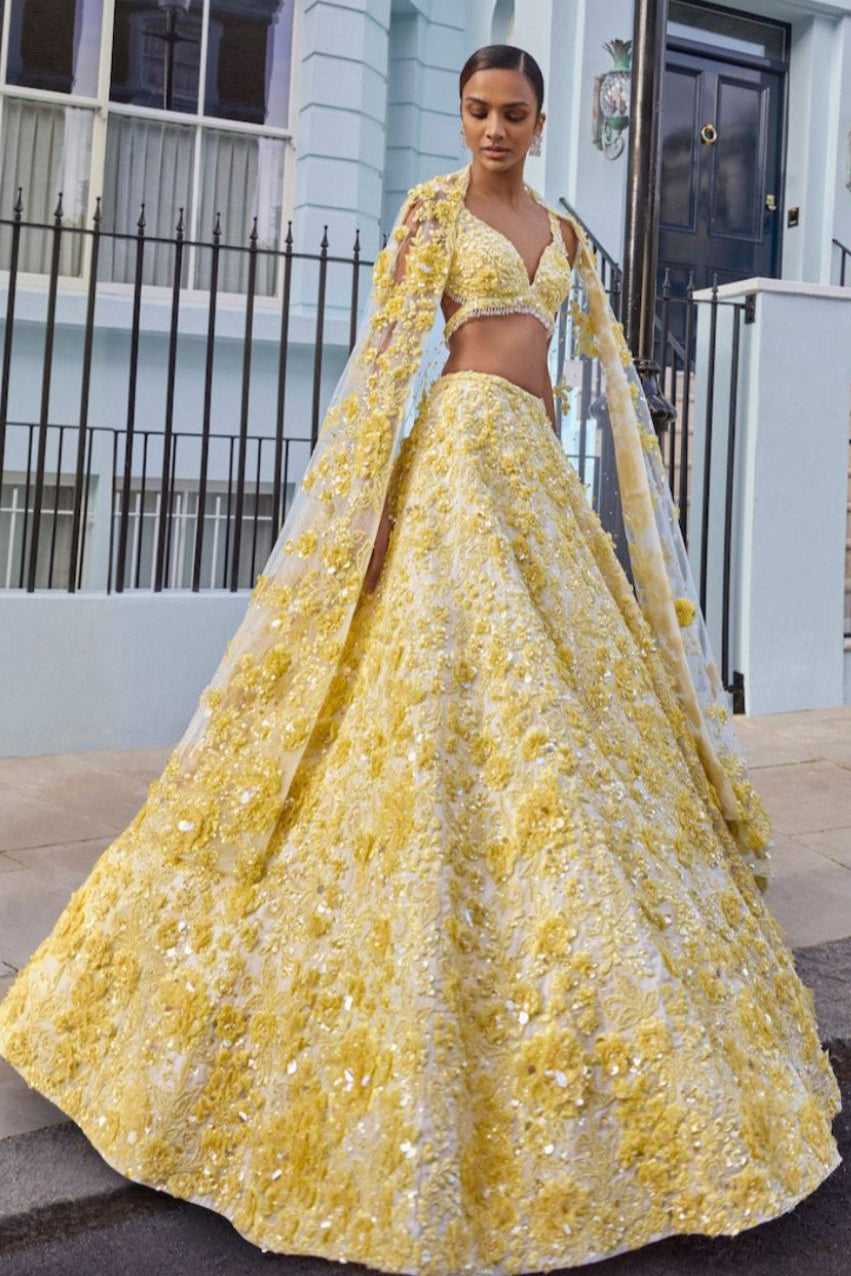 Sara Ali Khan In Yellow Floral Lehenga Set