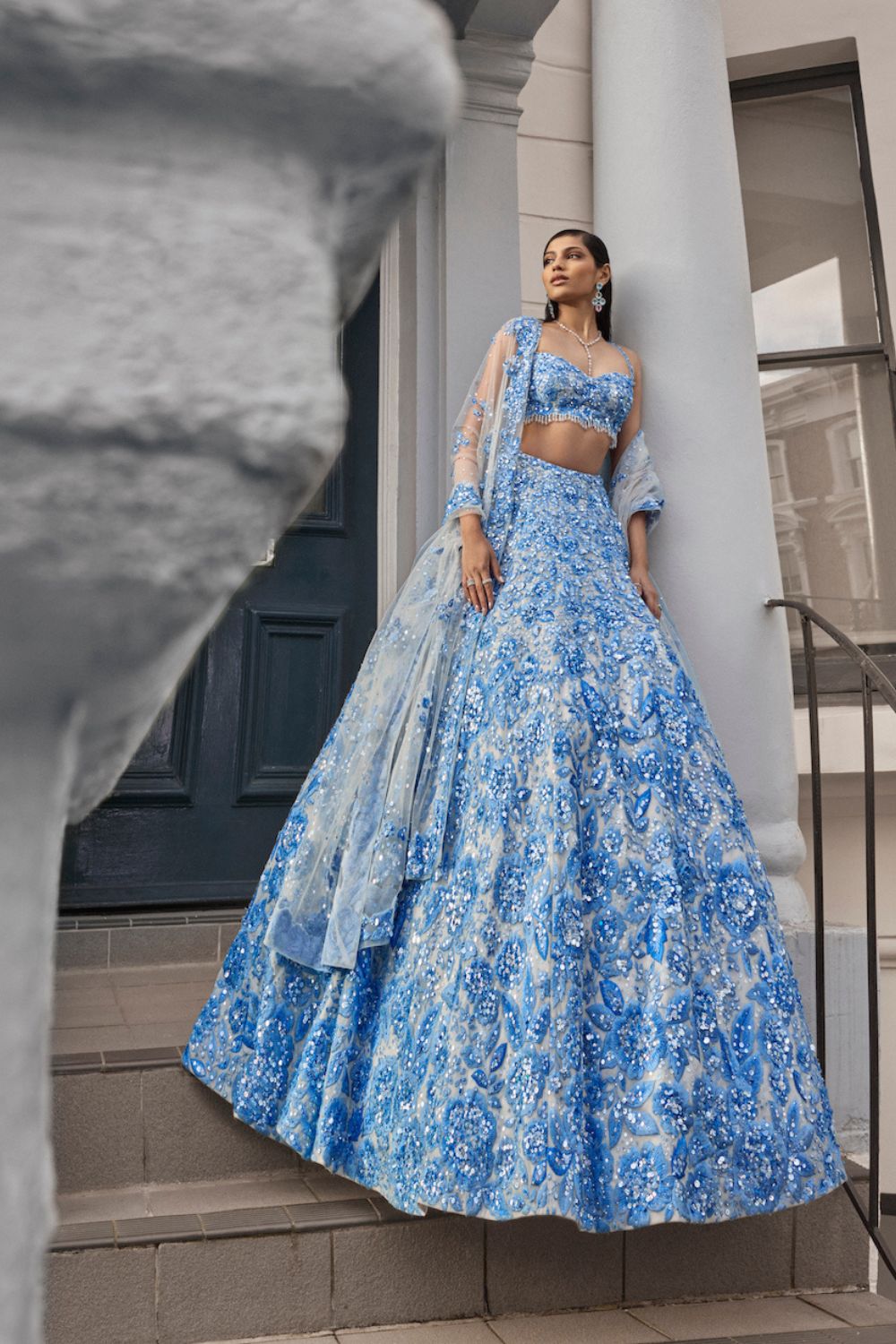 Sara Tendulkar In Powder Blue Floral Lehenga Set