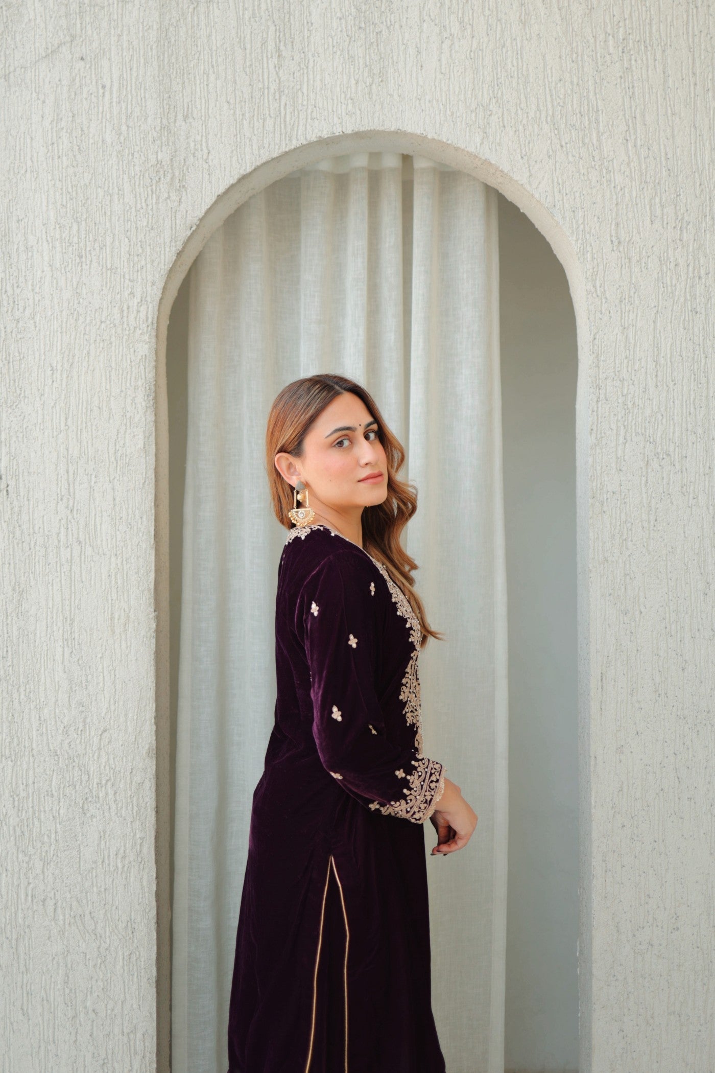 Naima - Silk Velvet Short Kurta With Salwar