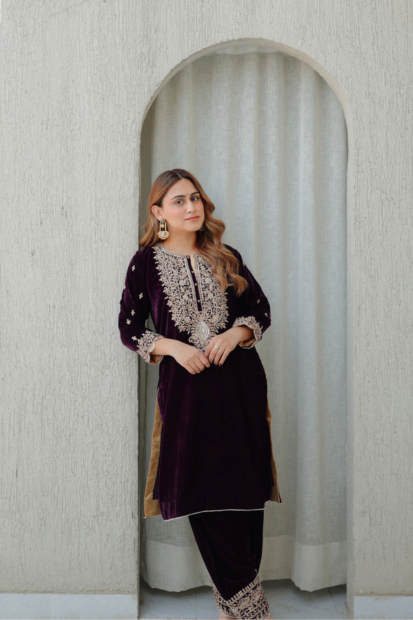 Naima - Silk Velvet Short Kurta With Salwar