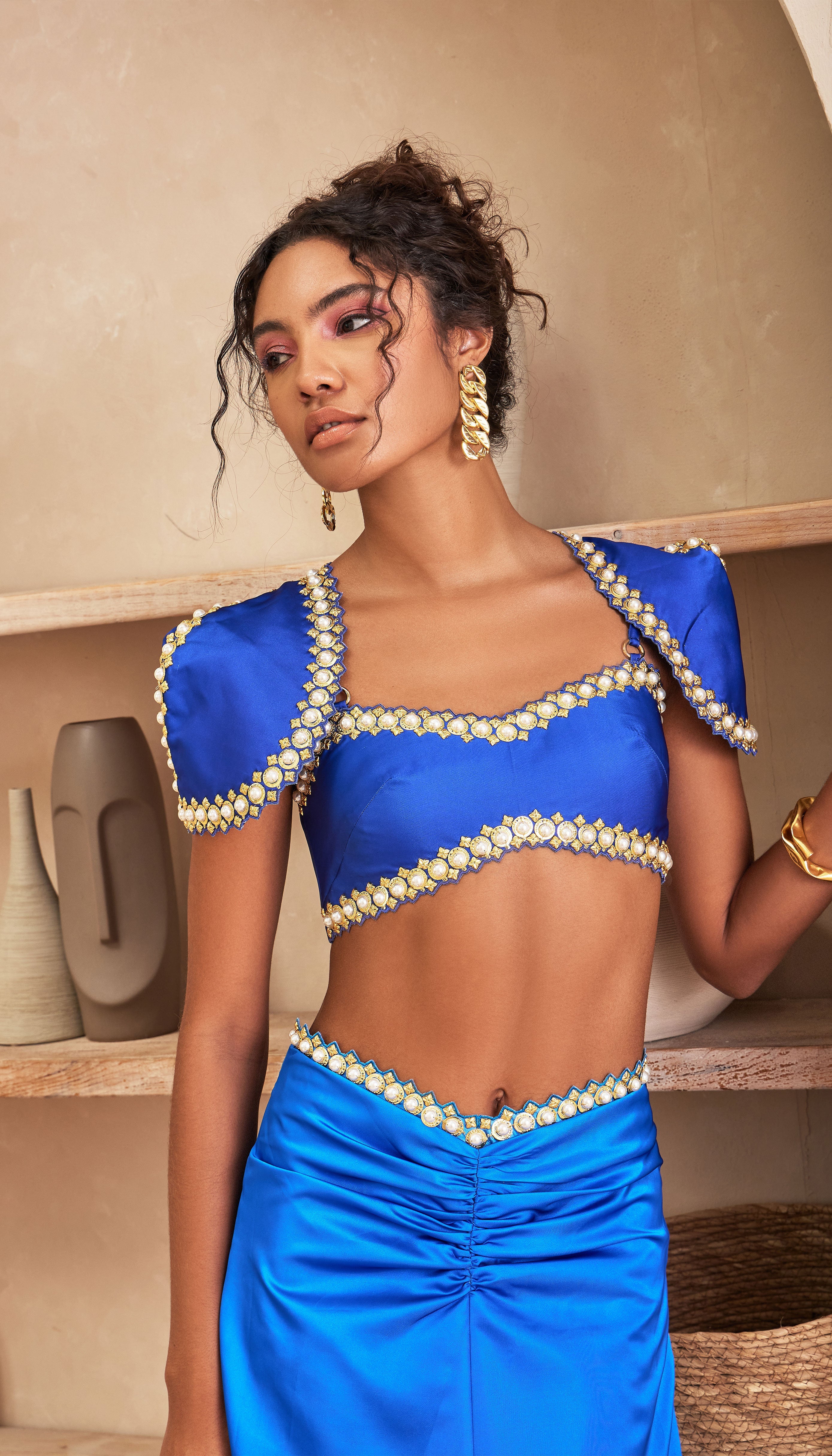 Fulmine - Blue Balloon Skirt With Bustier & Shoulder Caps