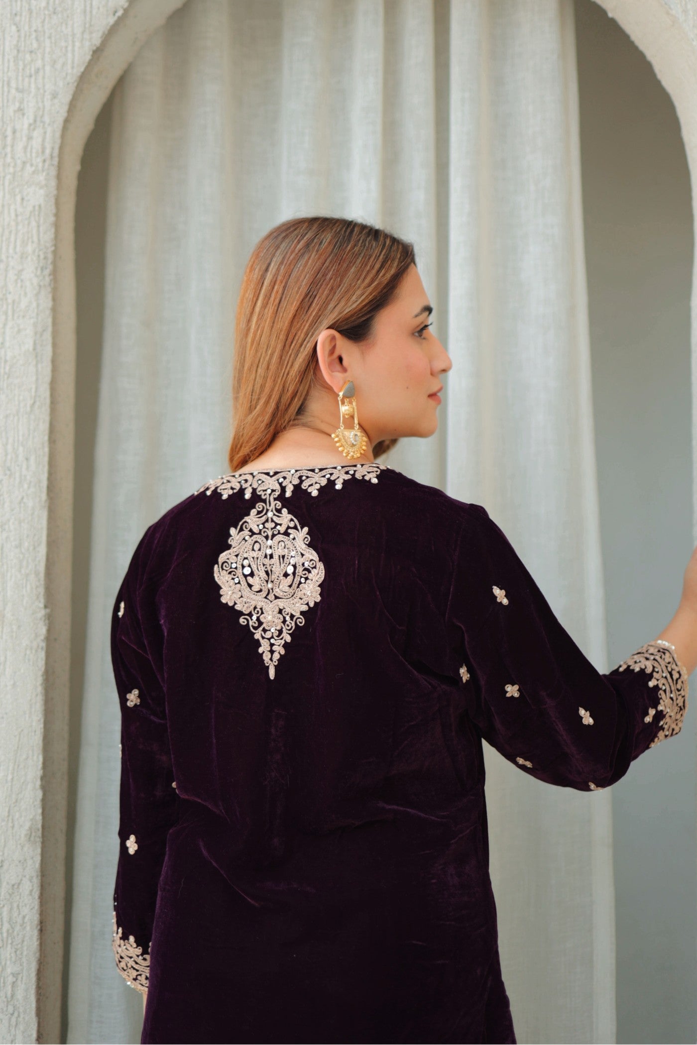 Naima - Silk Velvet Short Kurta With Salwar