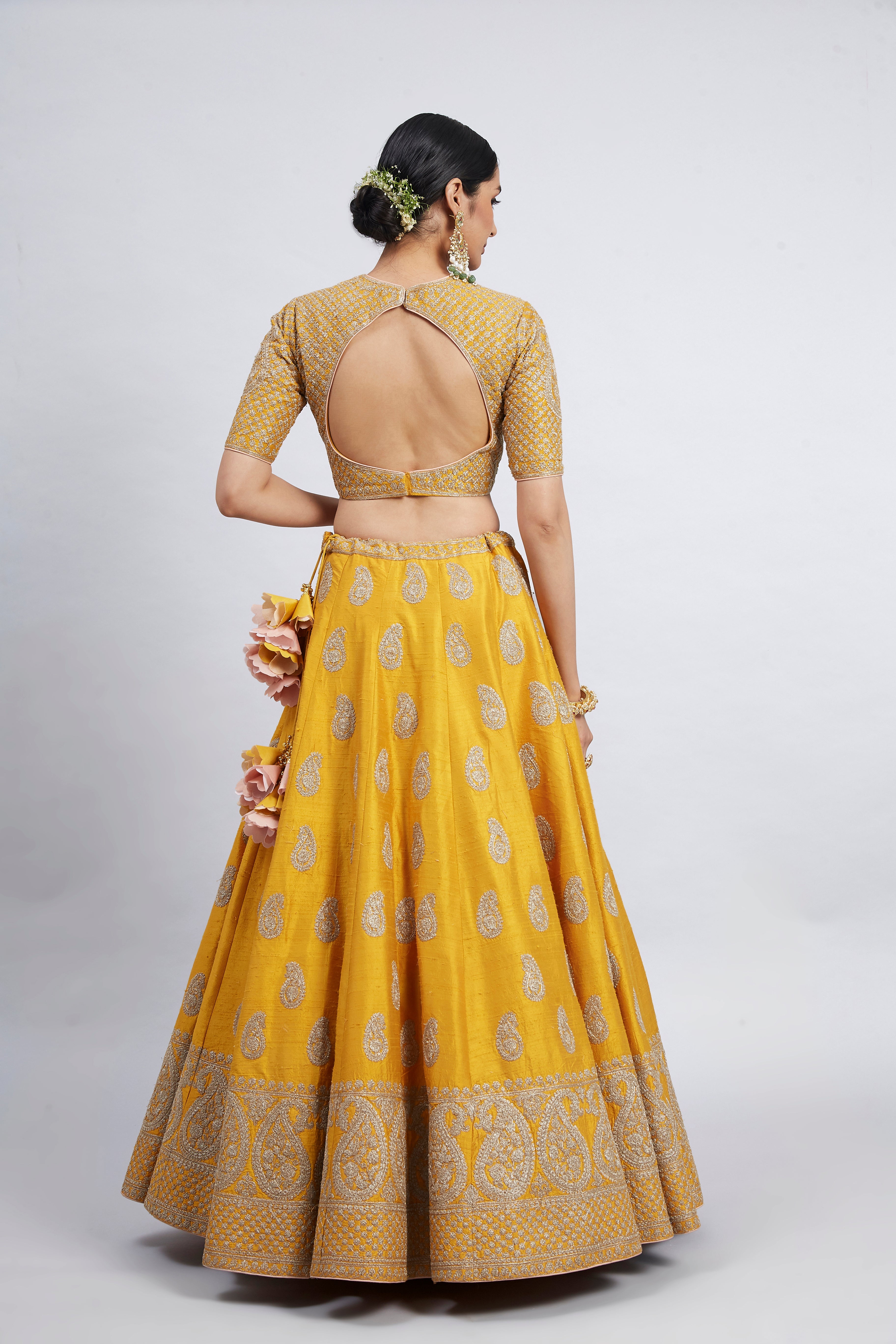 Varisha-Happy Mustard Raw Silk Lehenga Set