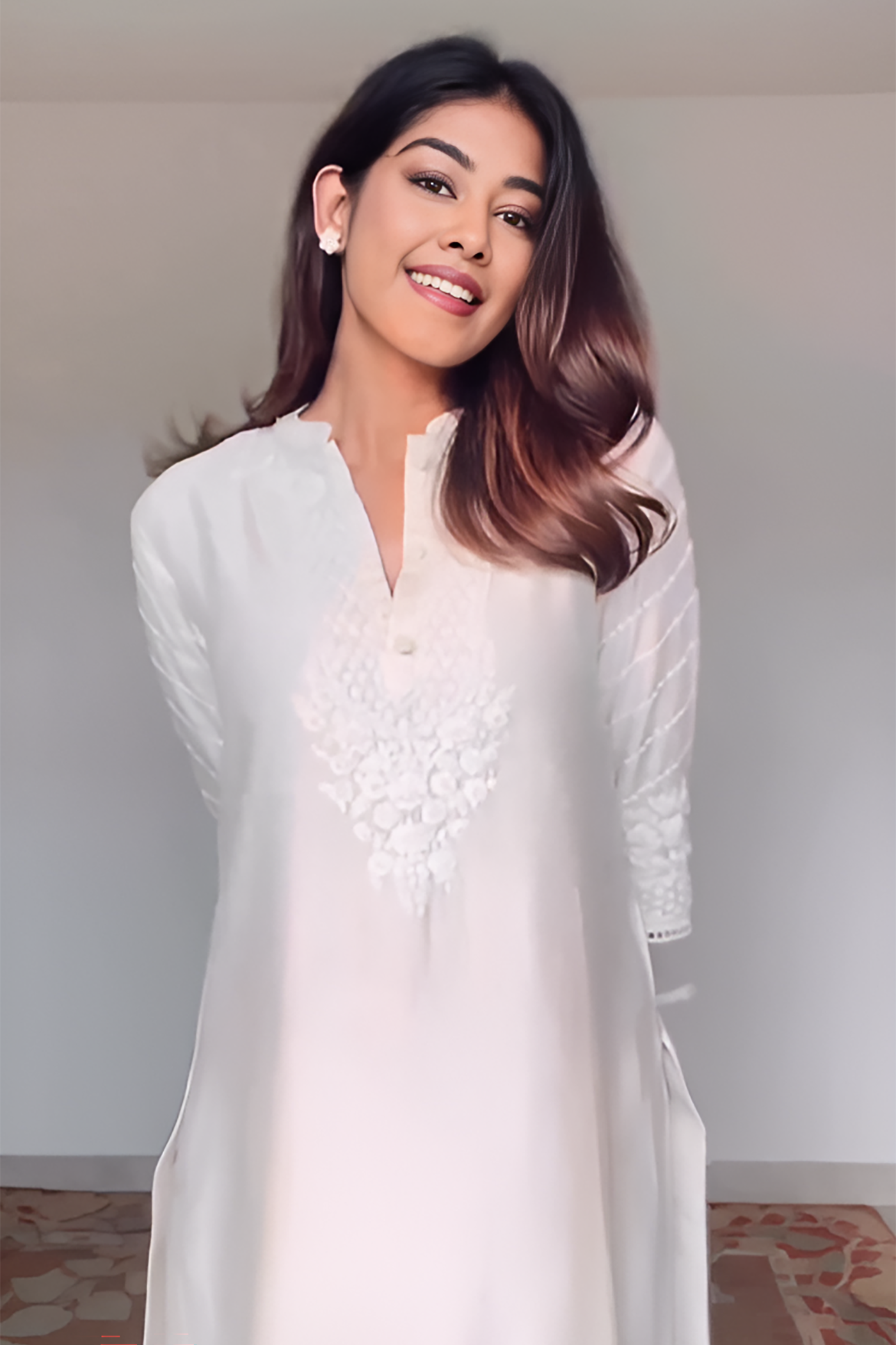 Divya Boppana In Ayika - Daisy Ivory Short Kurta With Dhoti