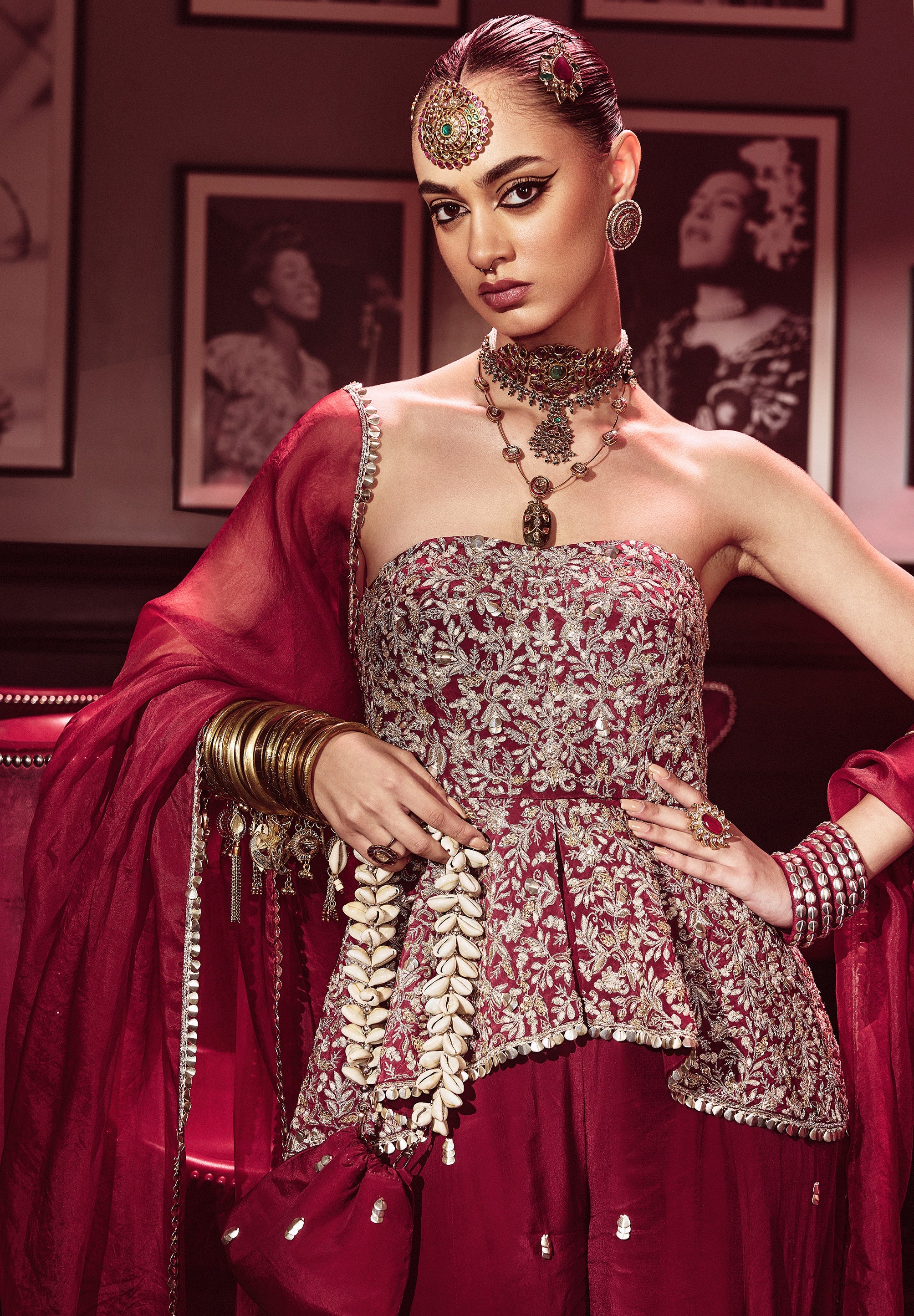 Saba Peplum With Sharara Pants And Organza Dupatta