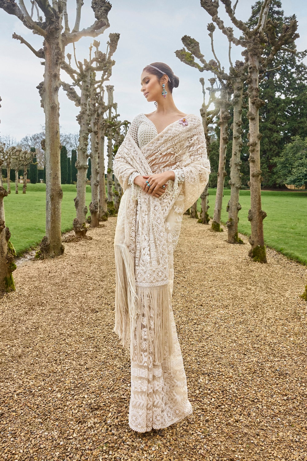 Nude Cream Stripe Saree