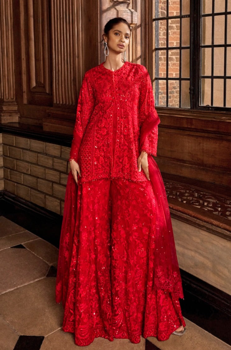 Mrunal Thakur In Red Thread Work Sharara Set