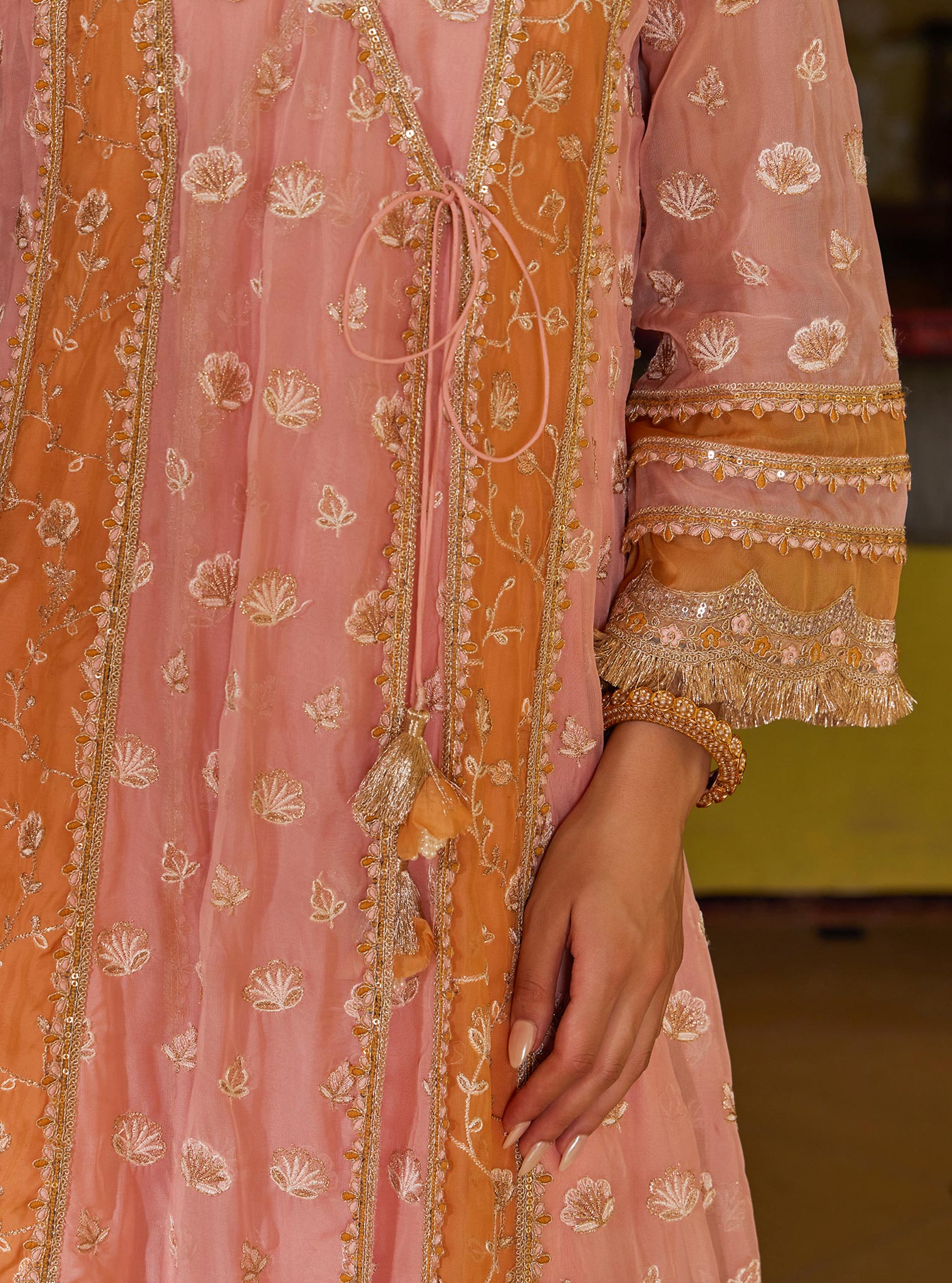 Mulmul Organza Panya Anarkali Pink Kurta With Mulmul Pima Panya Pink Pant