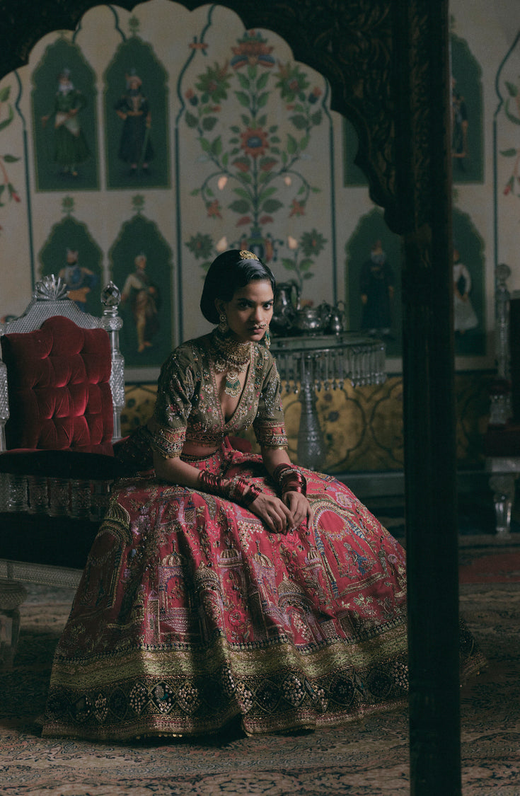 Rumba Red Raw Silk Lengha Set