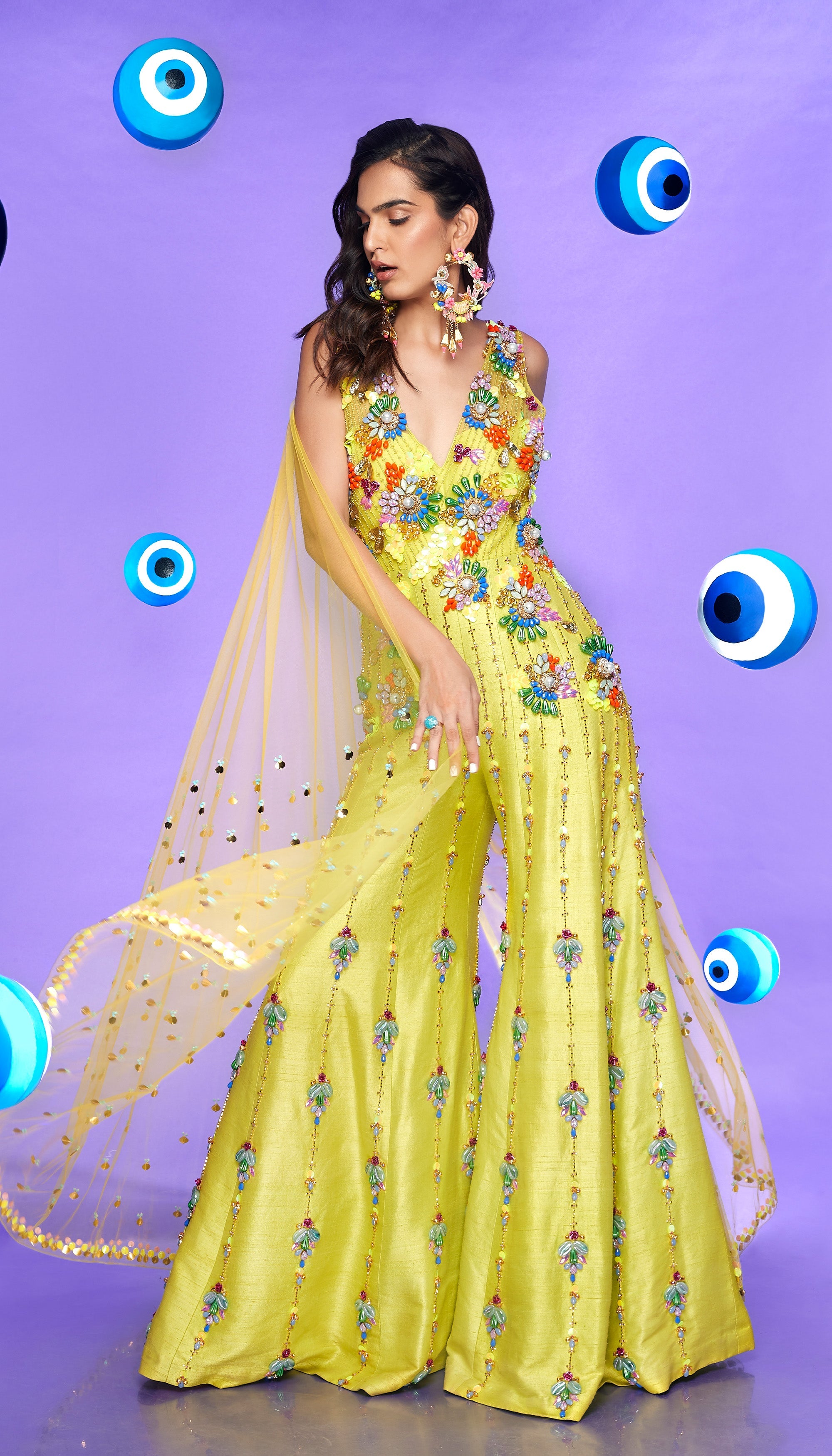 Globetrotter - Lime Embellished Jumpsuit With Cape