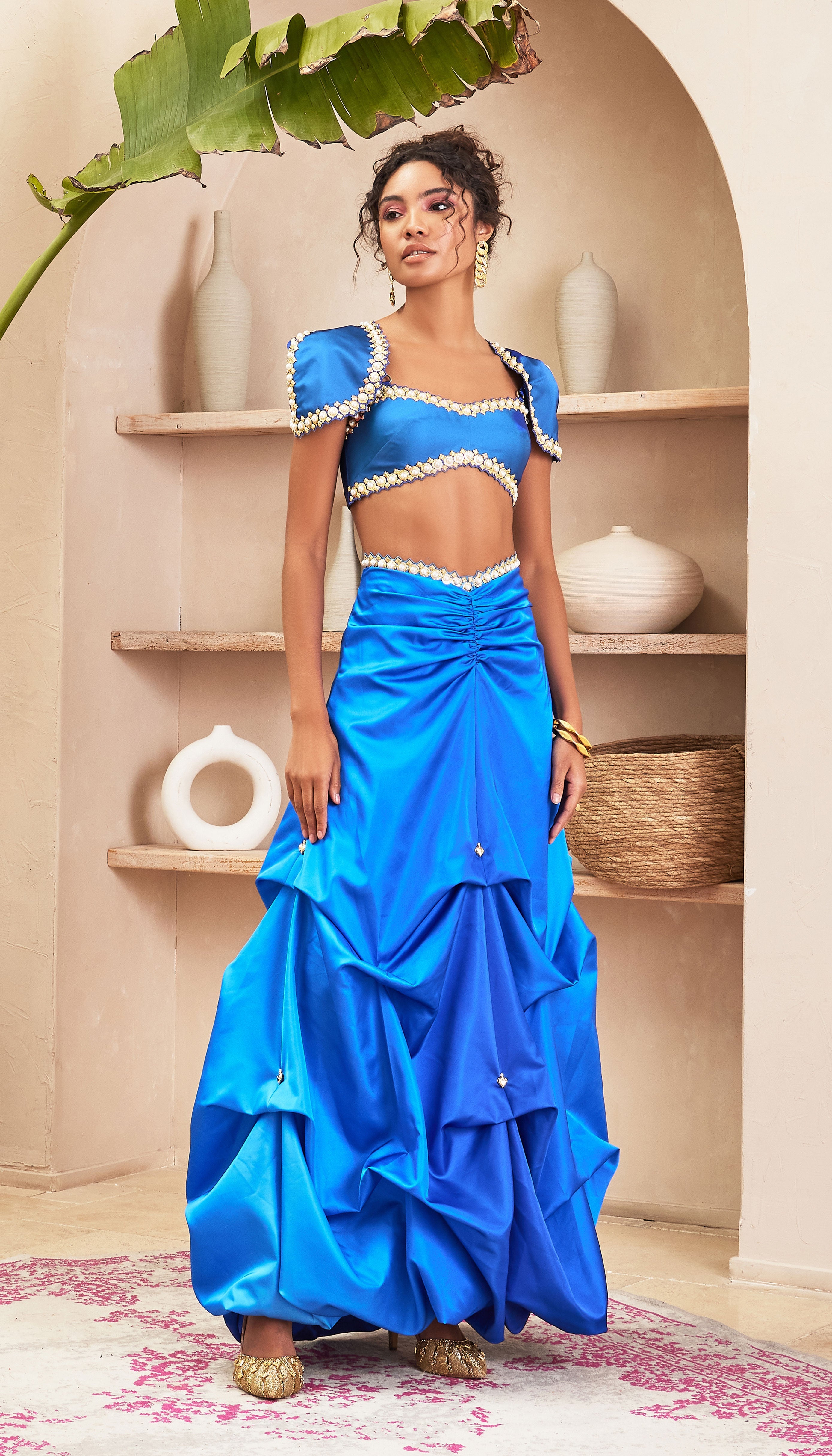 Fulmine - Blue Balloon Skirt With Bustier & Shoulder Caps