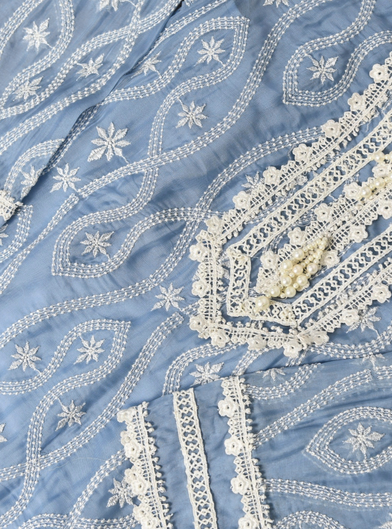Mulmul Organza Faeleen Blue Kurta Wiith Mulmul Pima Faeleen Blue Garara