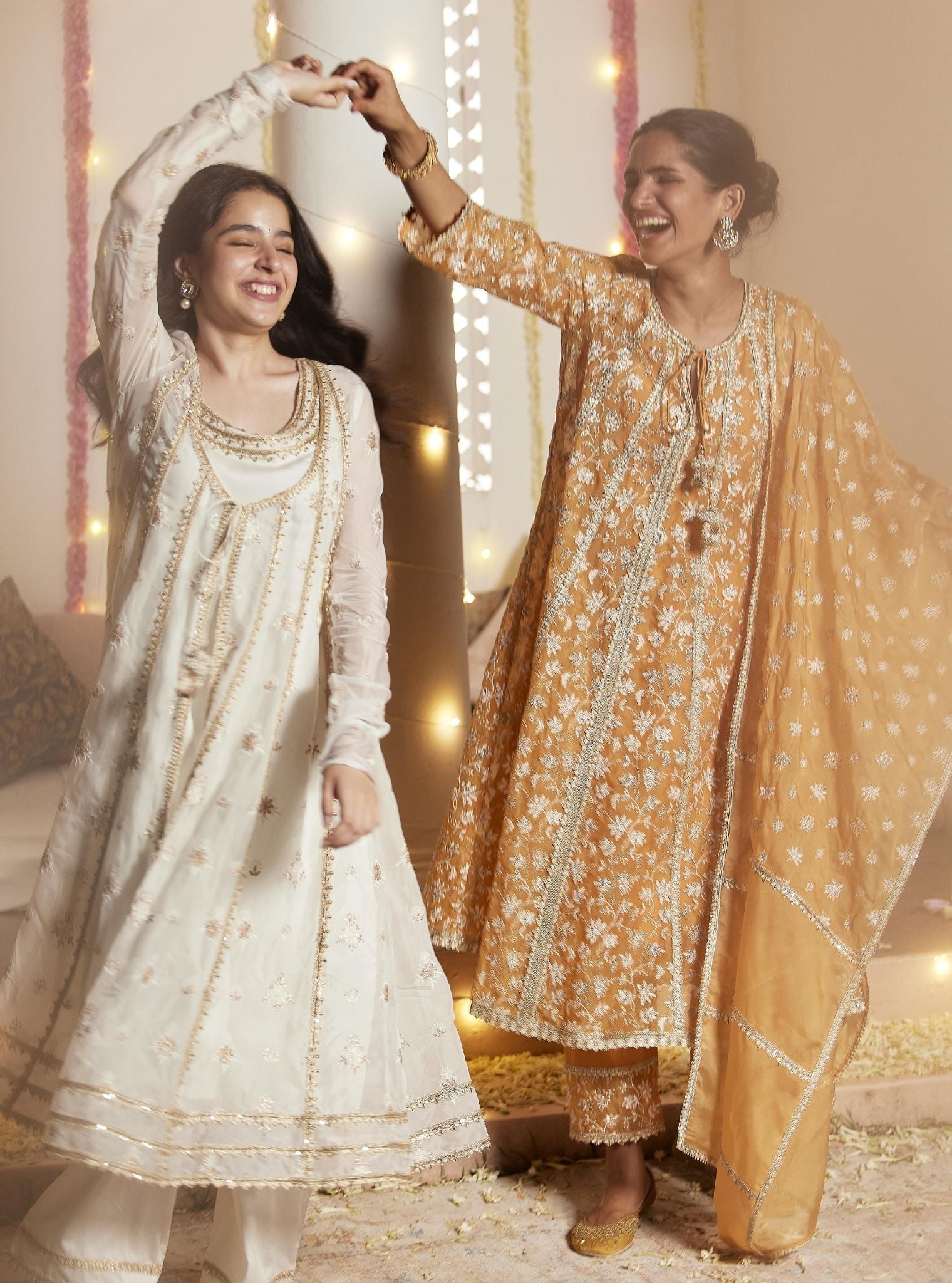 Mulmul Organza Jivya Anarkali Orange Kurta With Mulmul Pima Jivya Orange Pant