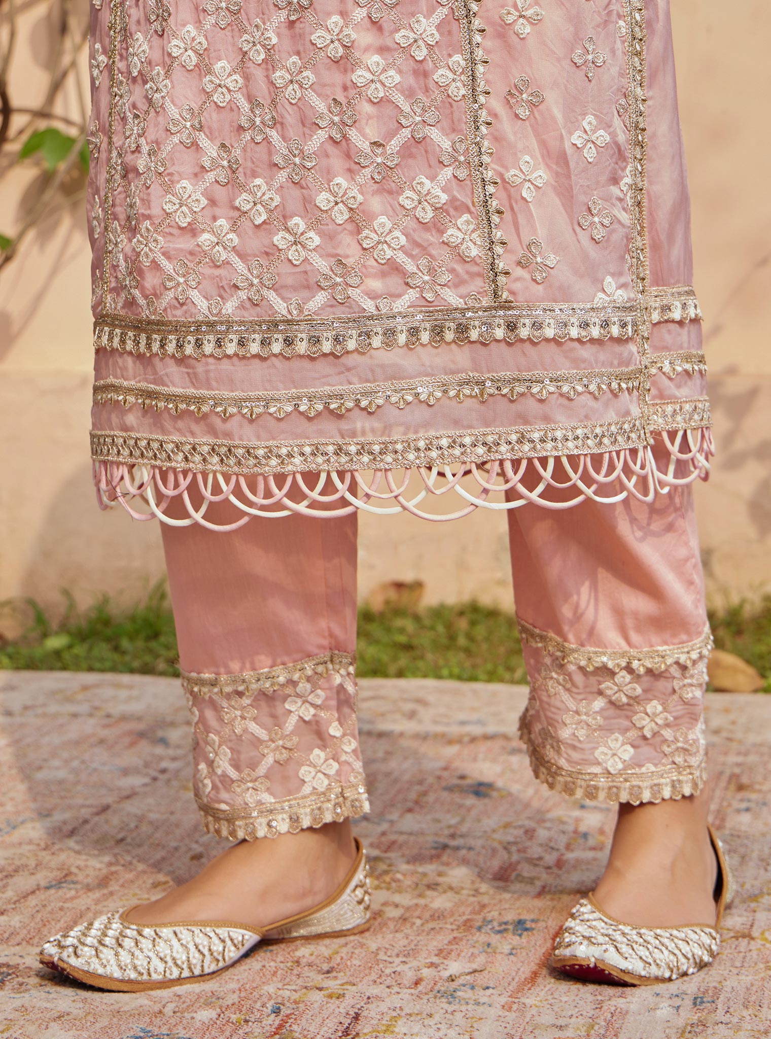 Mulmul Organza Citra Pink Kurta With Mulmul Pima Citra Pink Pant