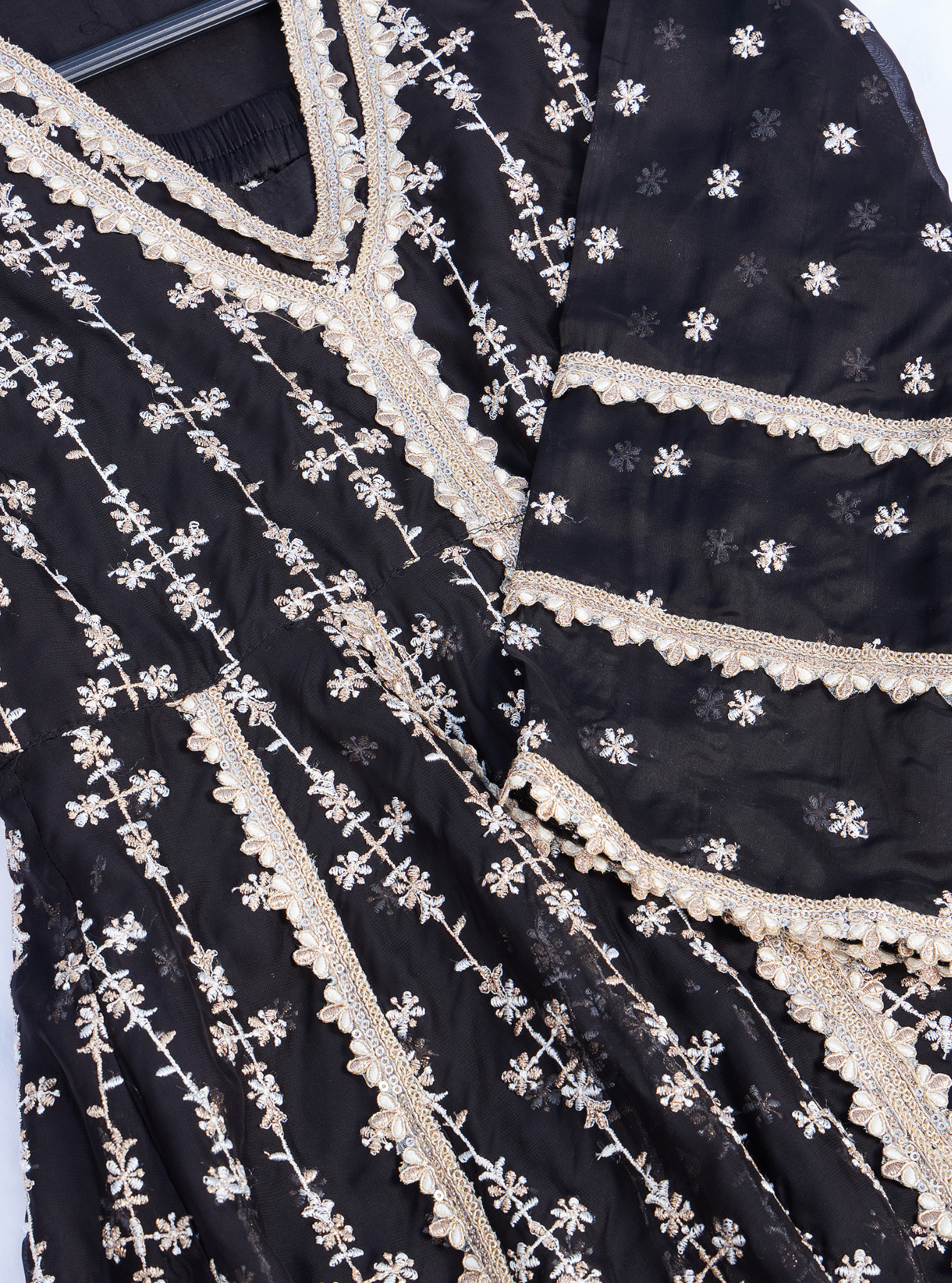 Mulmul Organza Simhi Anarkali Black Kurta With Mulmul Pima Simhi Black Pant