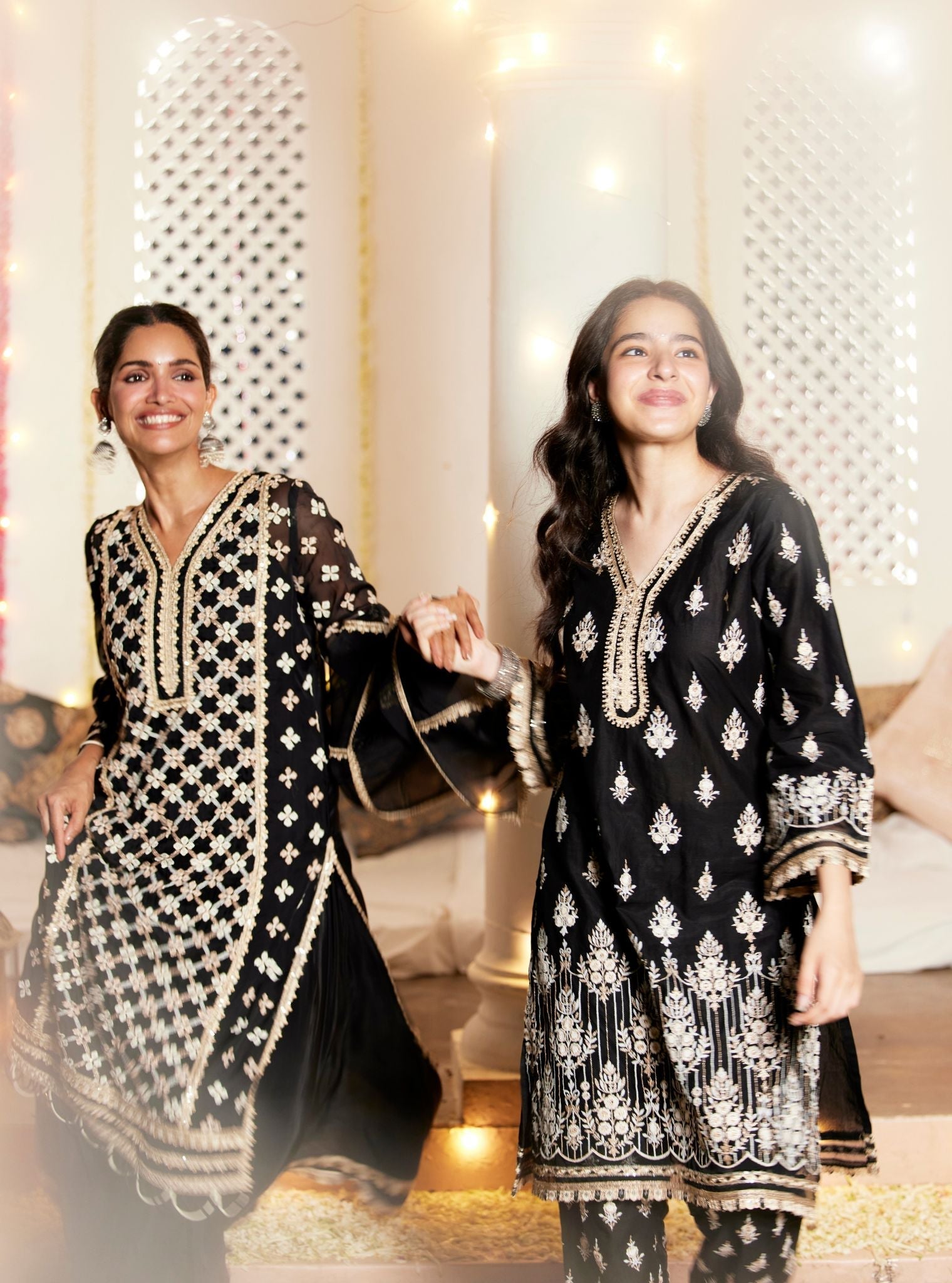 Mulmul Organza Citra Black Kurta With Mulmul Crepe Citra Black Skirt