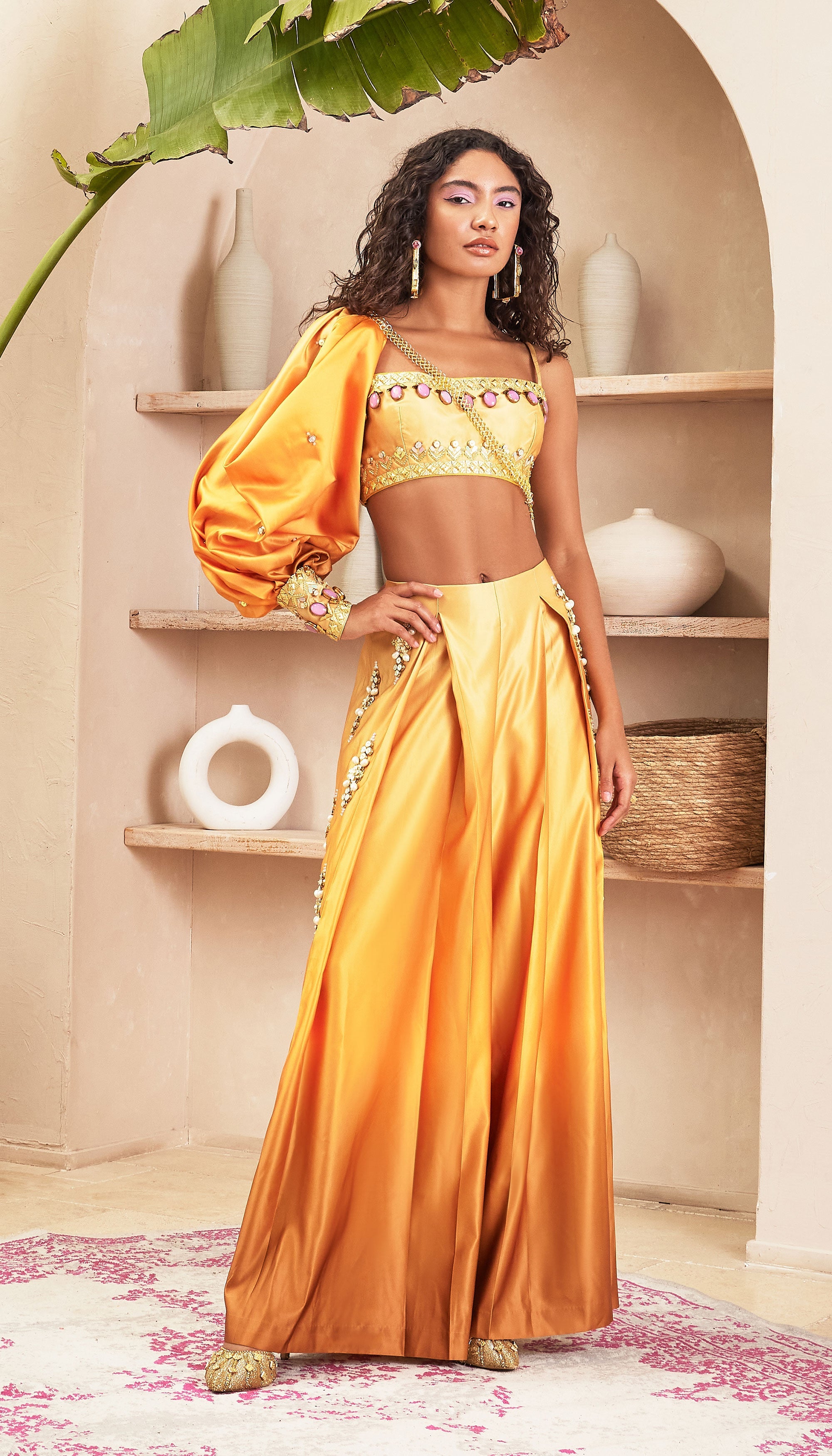 Summer - Gold Ombre Pant With Bustier & Solo Sleeve