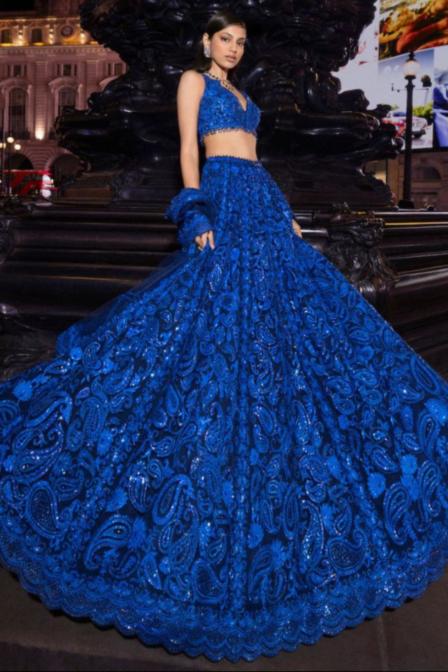 Alaya F In Blue Paisley Lehenga Set