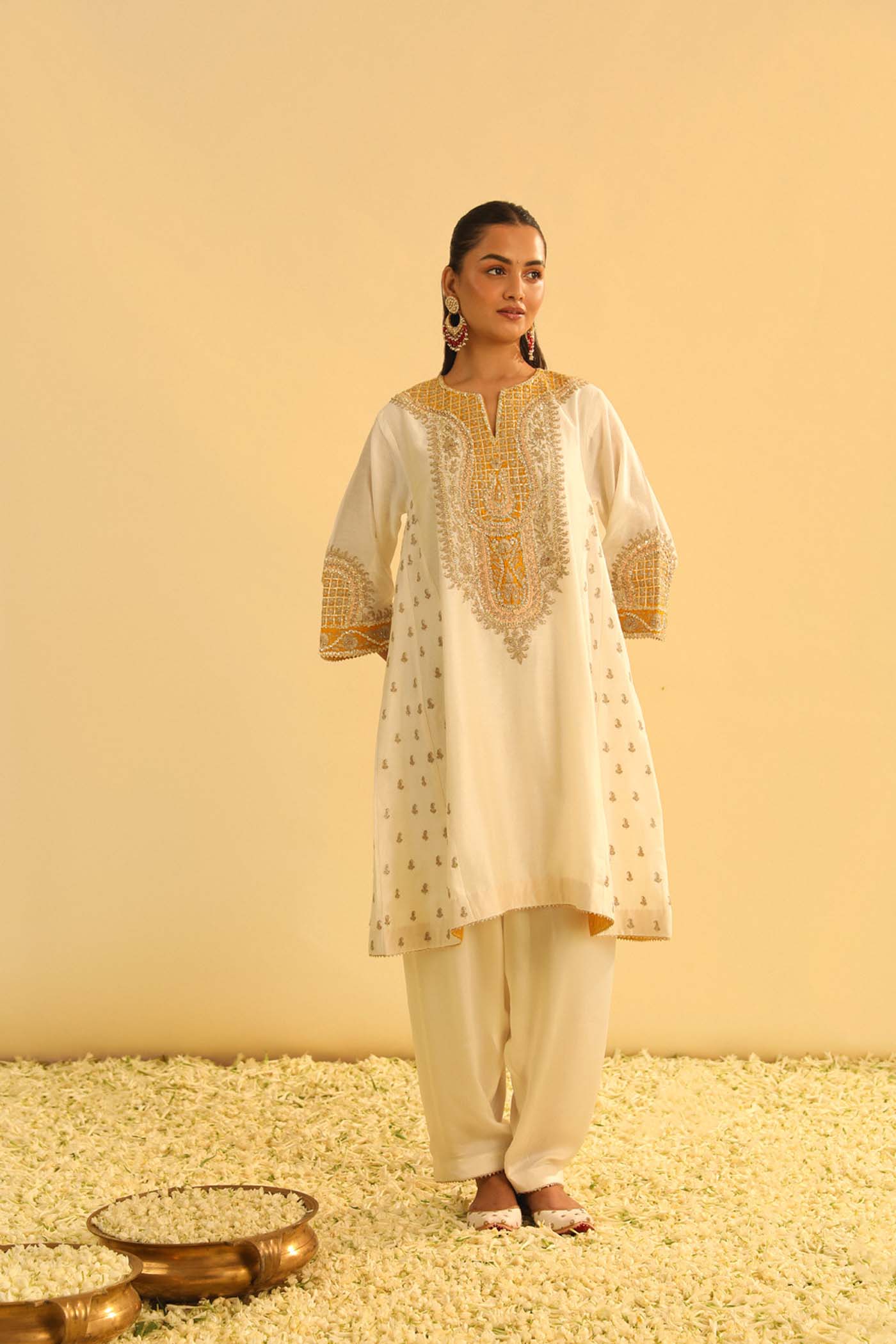 Arisana - Daisy Ivory Short Kalidaar Choga With Salwar