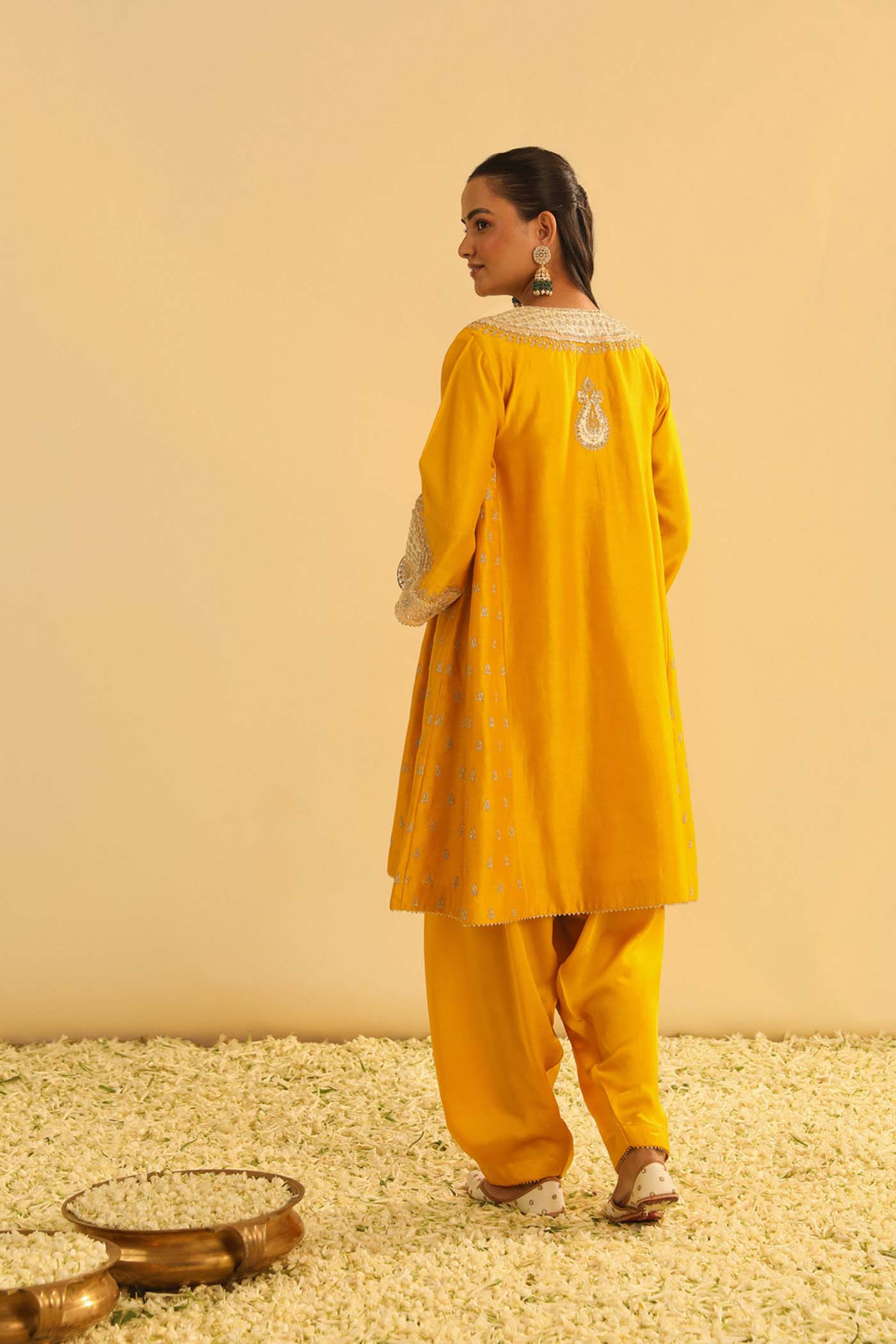 Arisana - Mustard Short Kalidaar Choga With Salwar