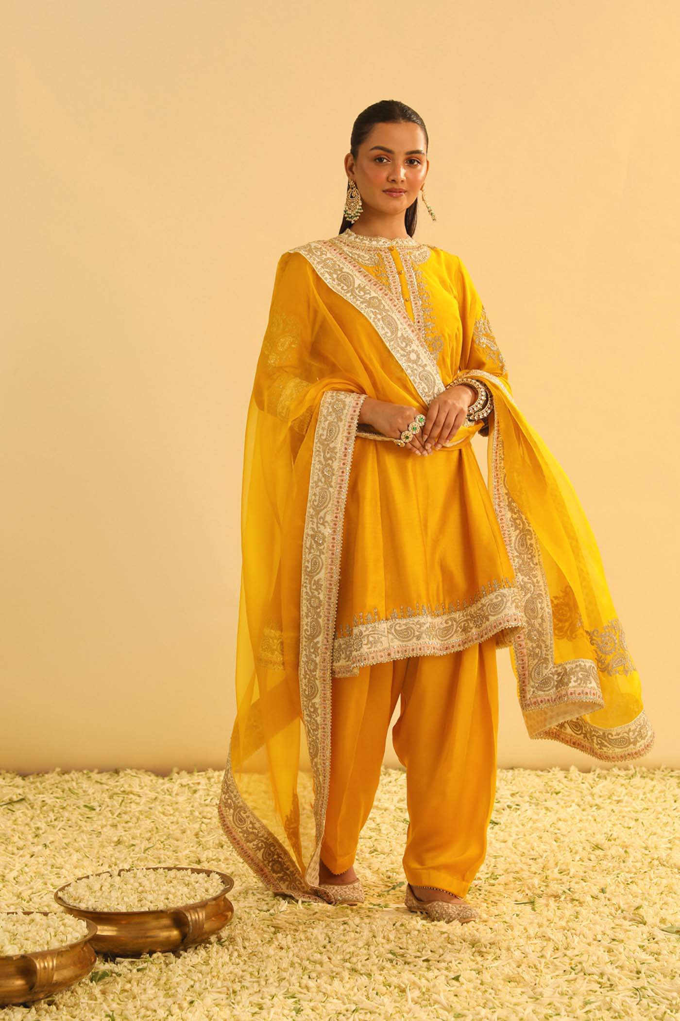 Amani - Mustard A-Line Kurta With Salwar & Dupatta