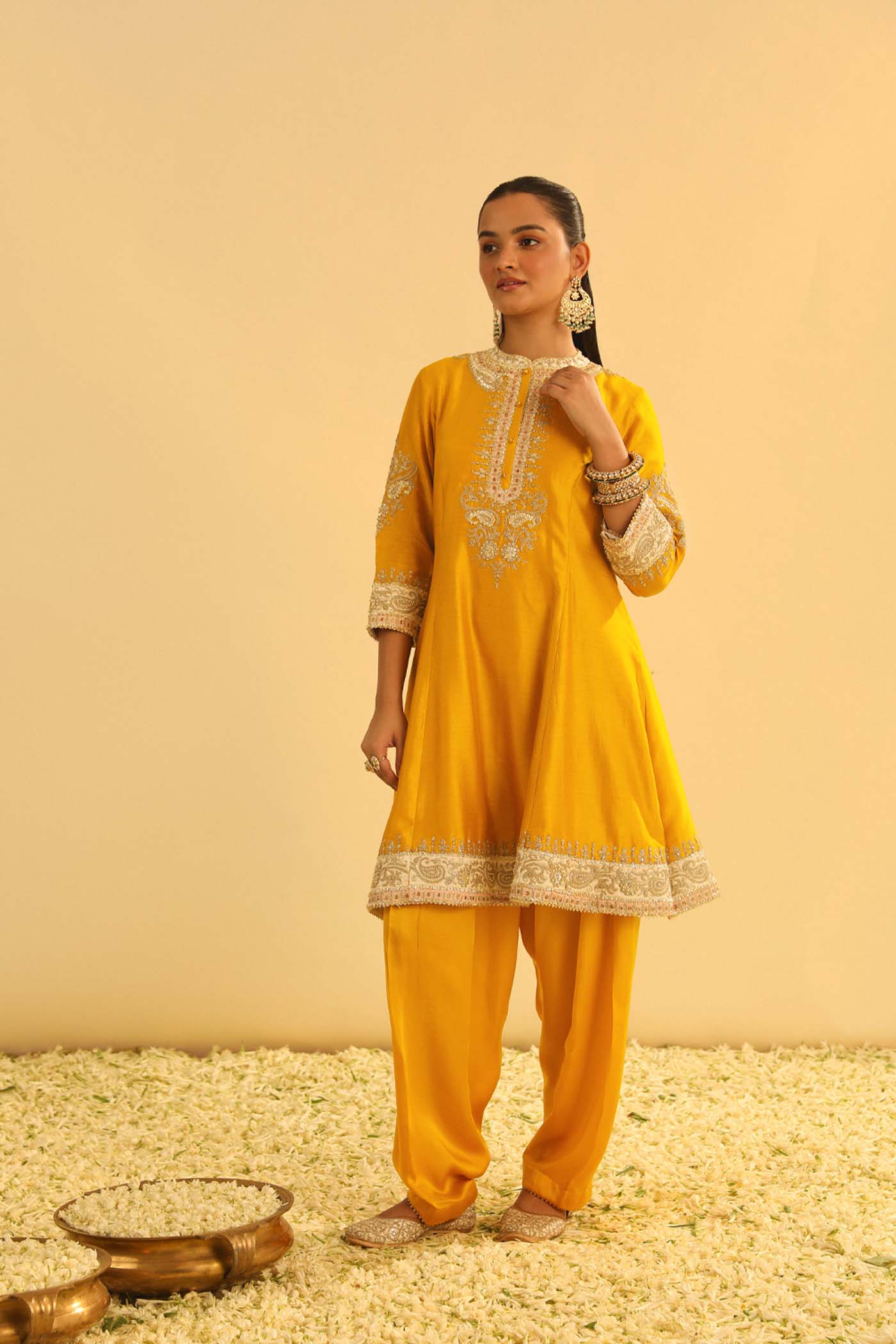 Amani - Mustard A-Line Kurta With Salwar & Dupatta