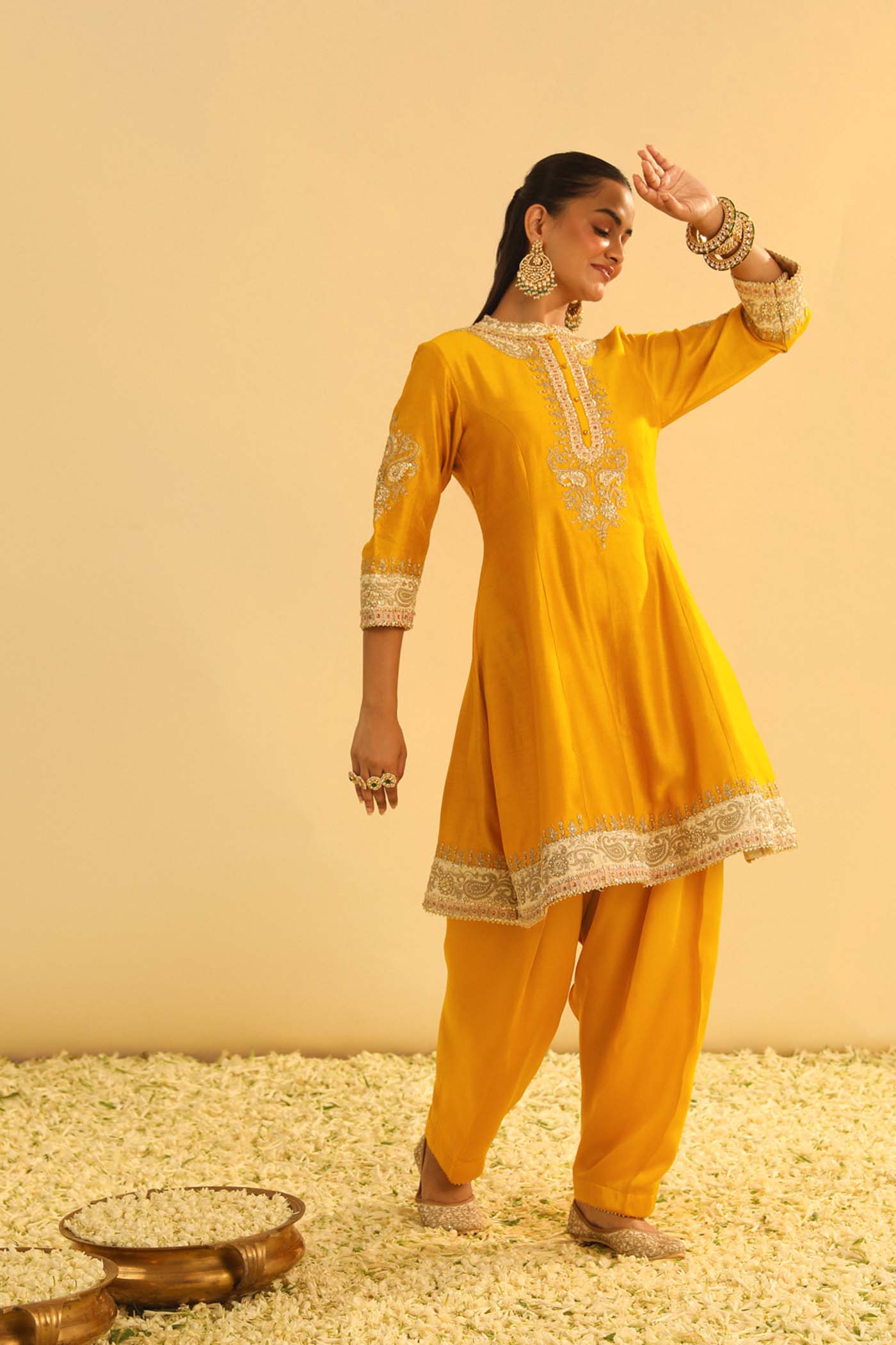 Amani - Mustard A-Line Kurta With Salwar & Dupatta