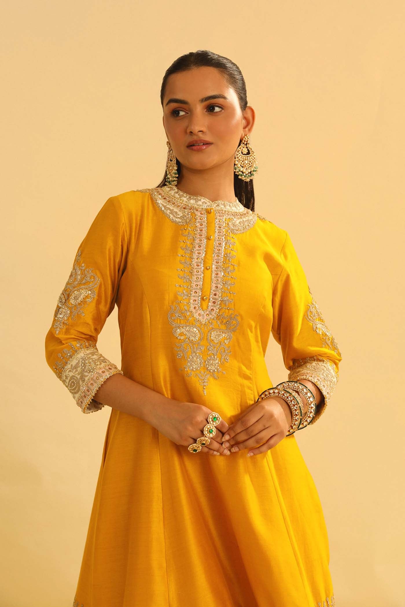 Amani - Mustard A-Line Kurta With Salwar & Dupatta