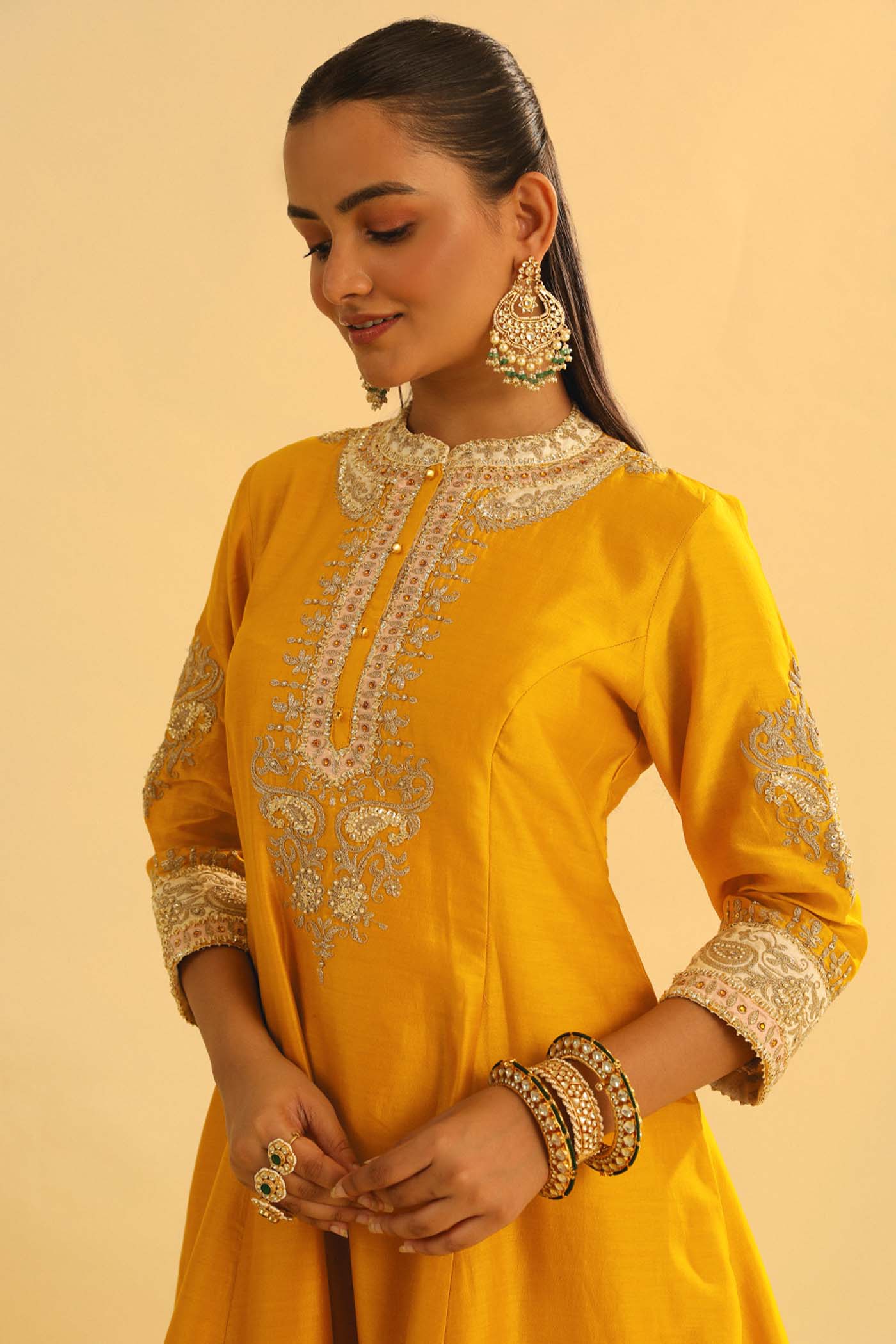 Amani - Mustard A-Line Kurta With Salwar & Dupatta