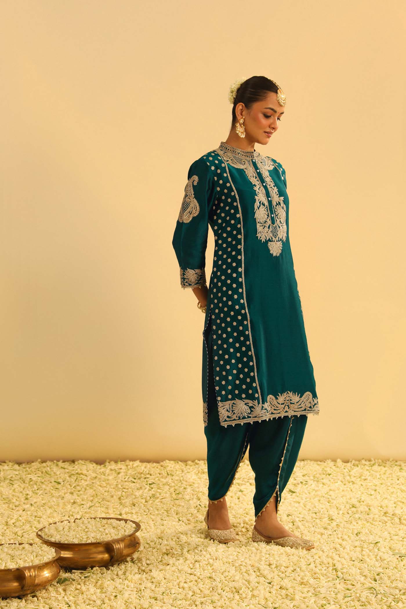Aabish - Emerald Green Kurta Dhoti Set