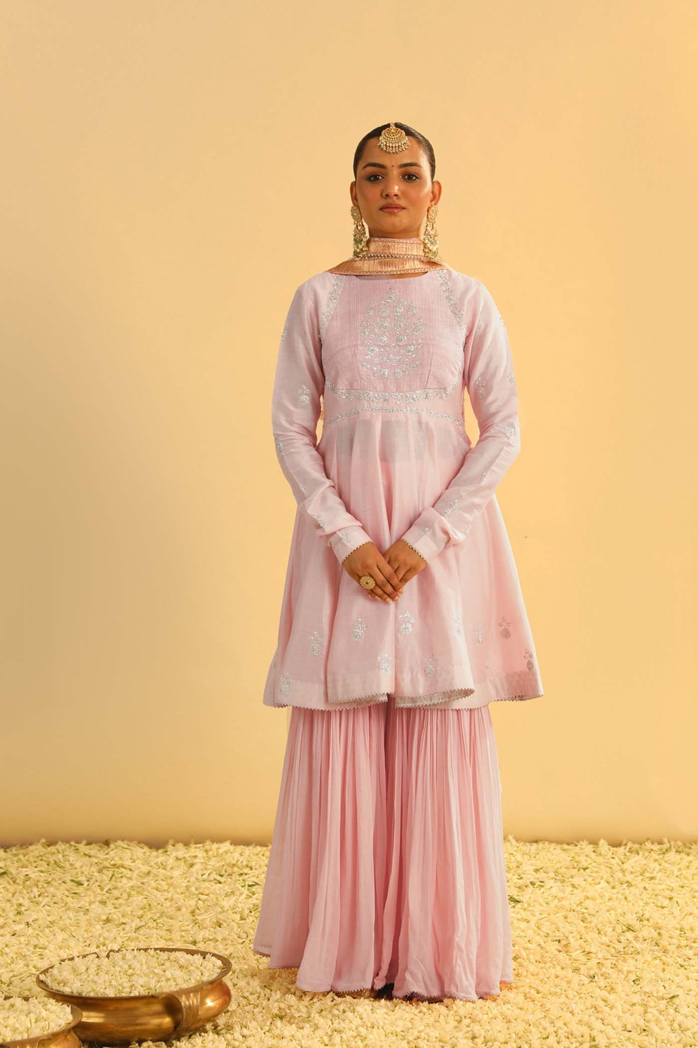 Shahana - Rosepink Peplum Kurta With Garara And Dupatta