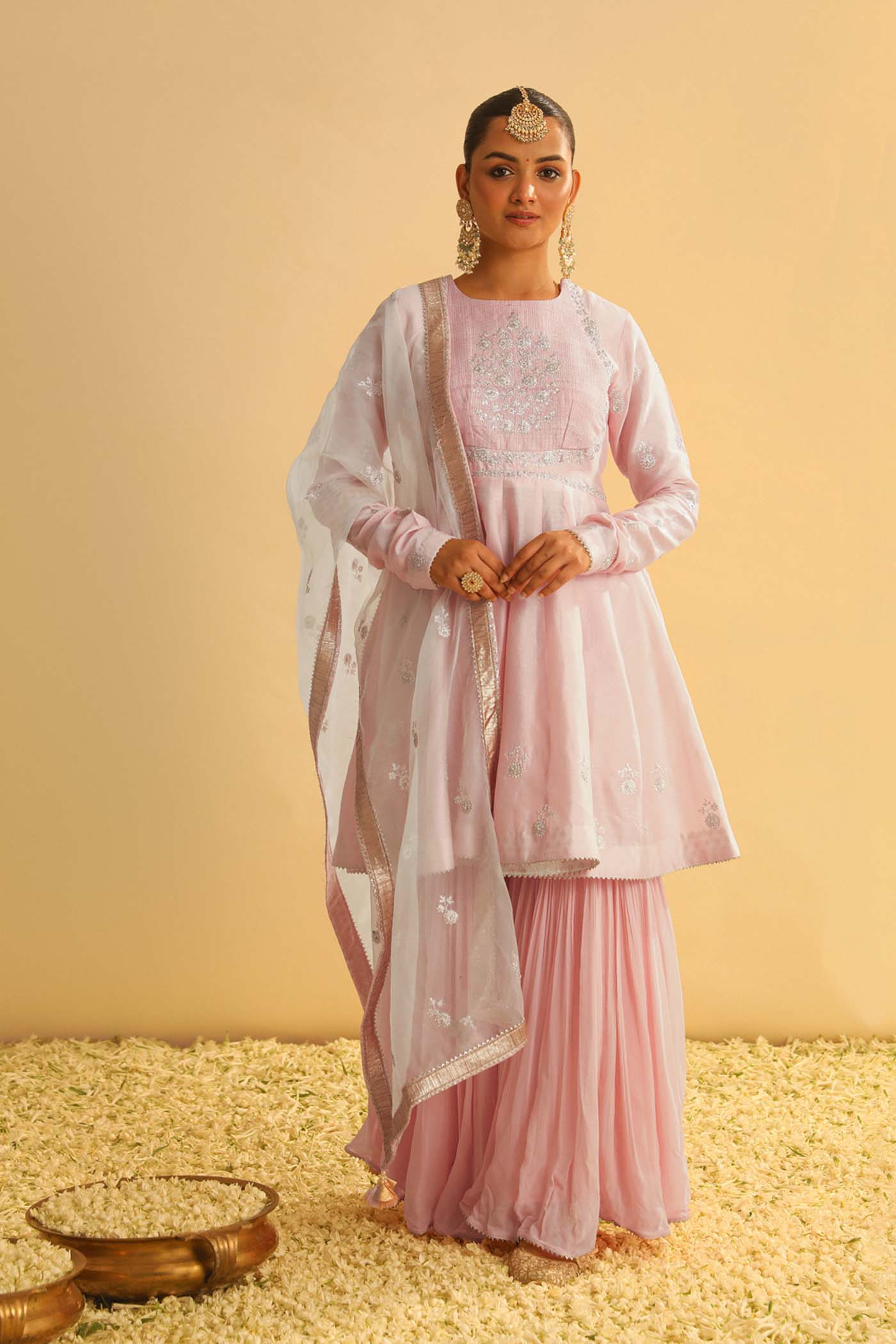 Shahana - Rosepink Peplum Kurta With Garara And Dupatta