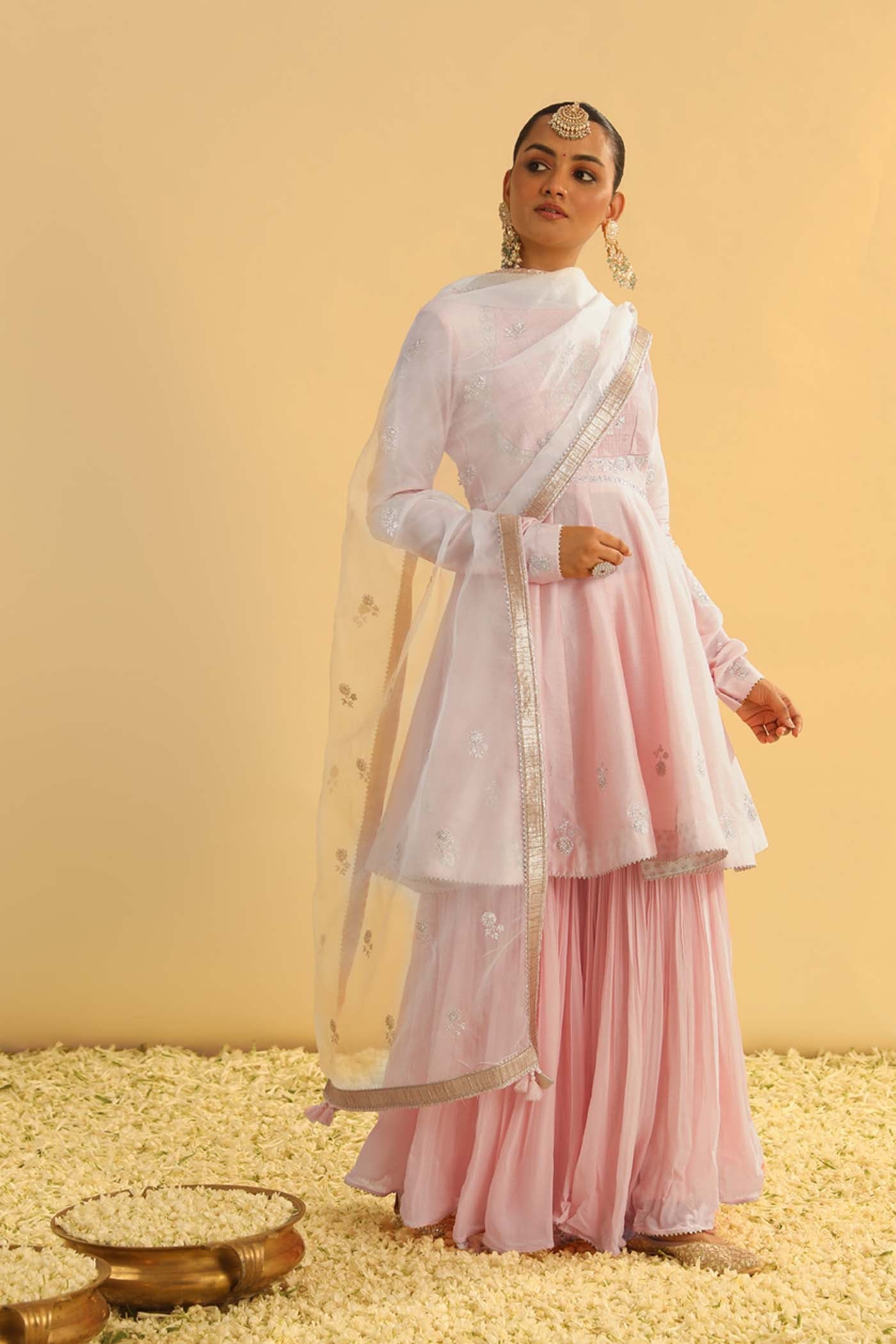 Shahana - Rosepink Peplum Kurta With Garara And Dupatta