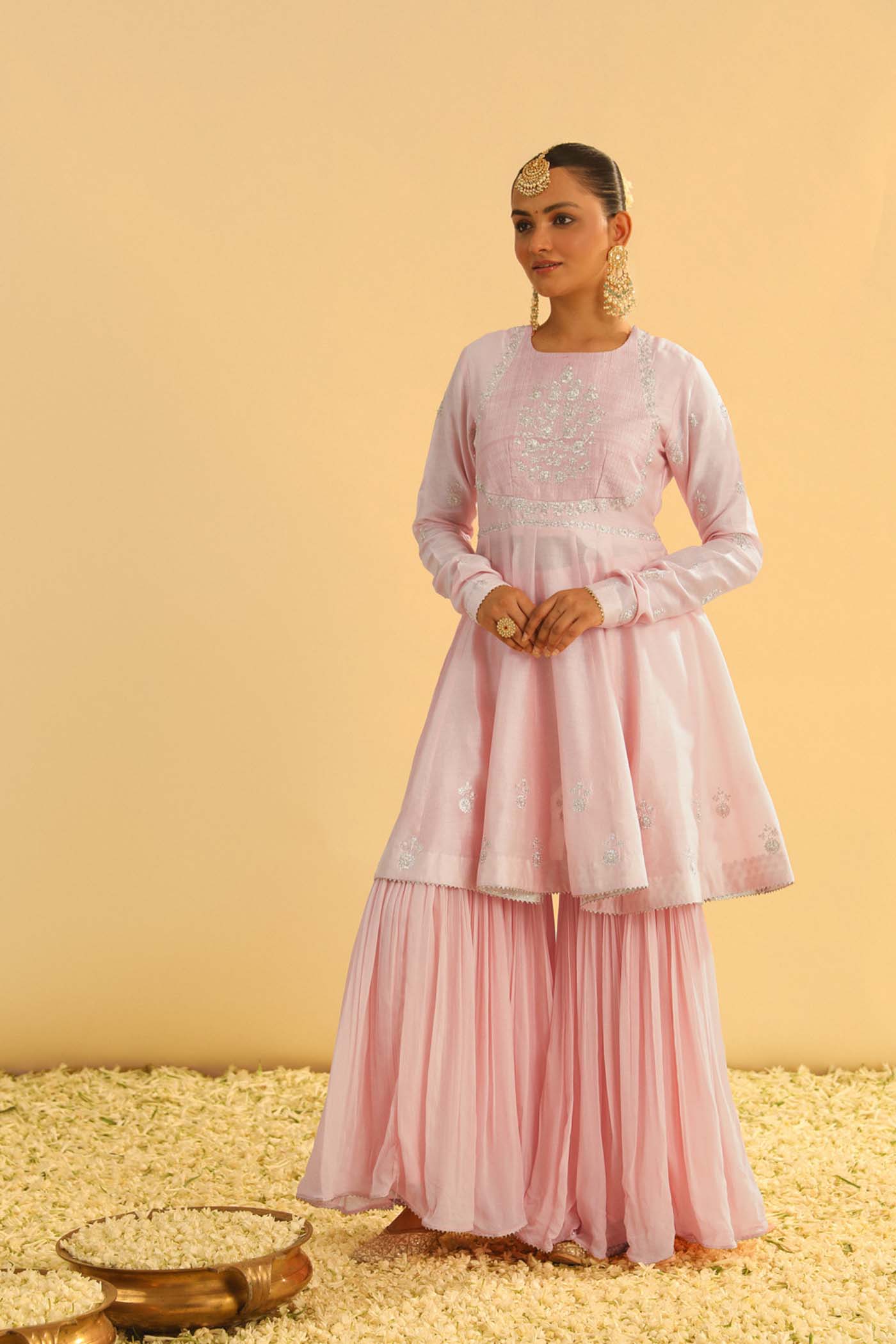 Shahana - Rosepink Peplum Kurta With Garara And Dupatta