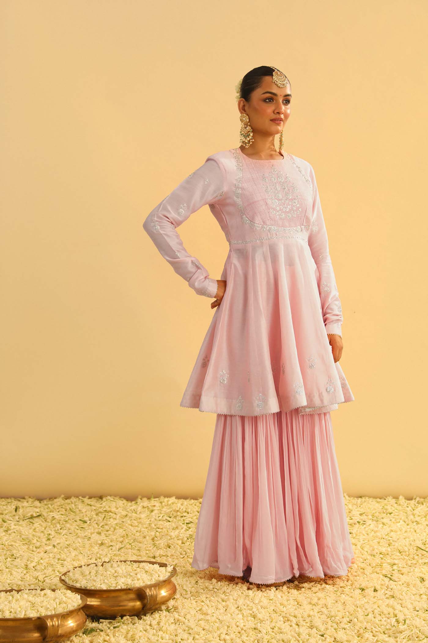 Shahana - Rosepink Peplum Kurta With Garara And Dupatta