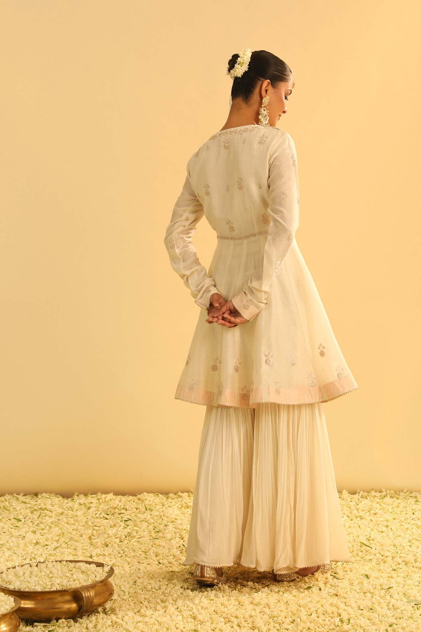 Shahana - Daisy Ivory Peplum Kurta With Garara And Dupatta
