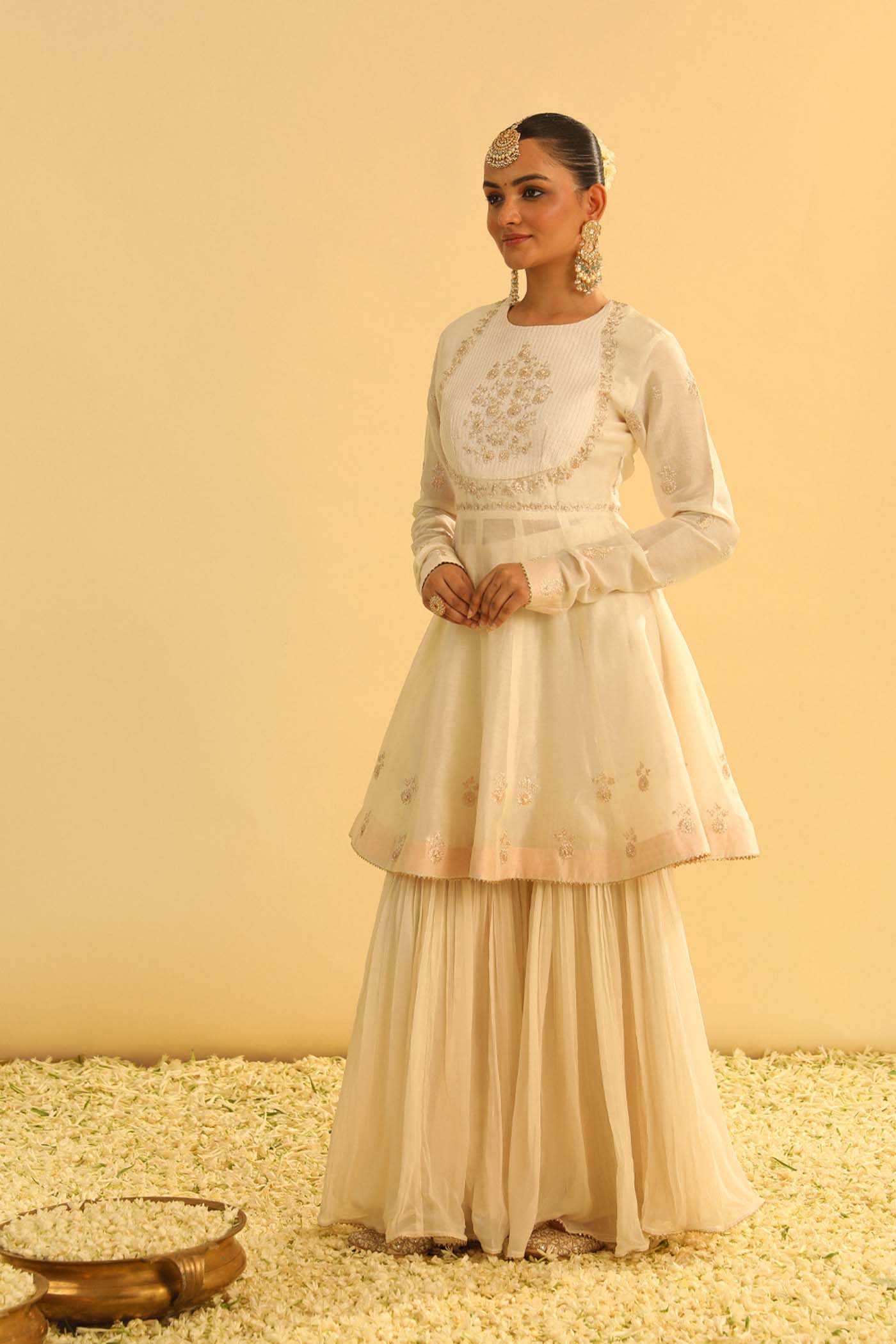 Shahana - Daisy Ivory Peplum Kurta With Garara And Dupatta