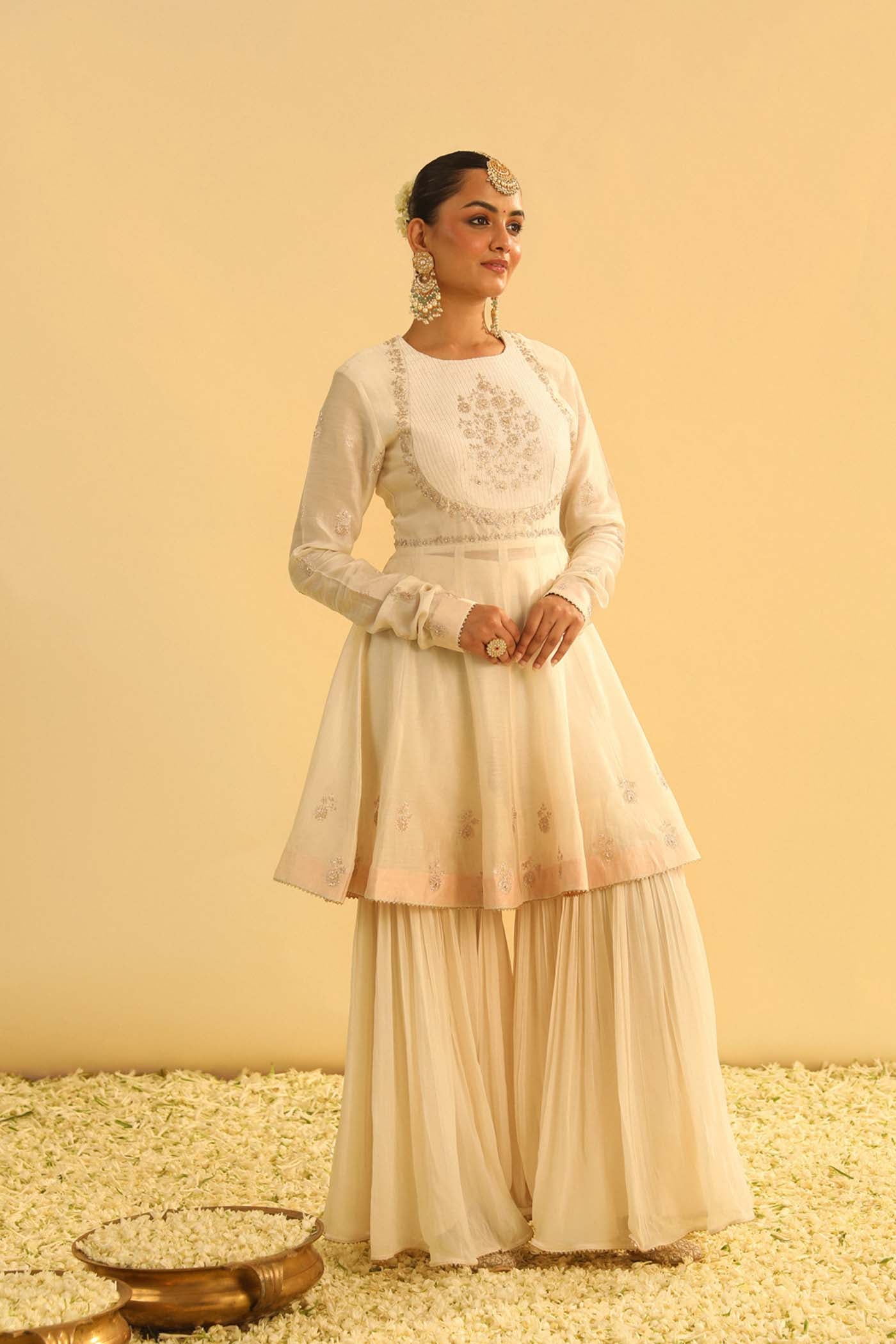 Shahana - Daisy Ivory Peplum Kurta With Garara And Dupatta