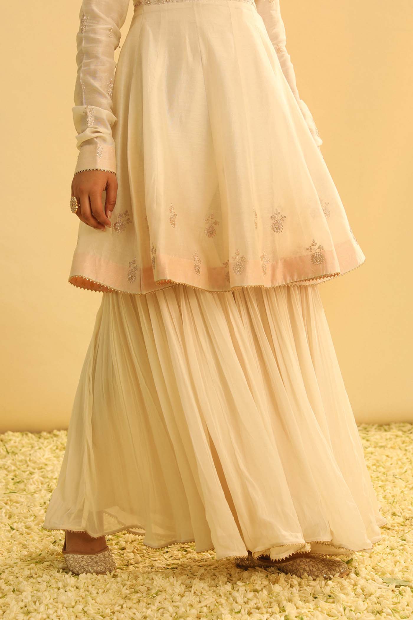 Shahana - Daisy Ivory Peplum Kurta With Garara And Dupatta
