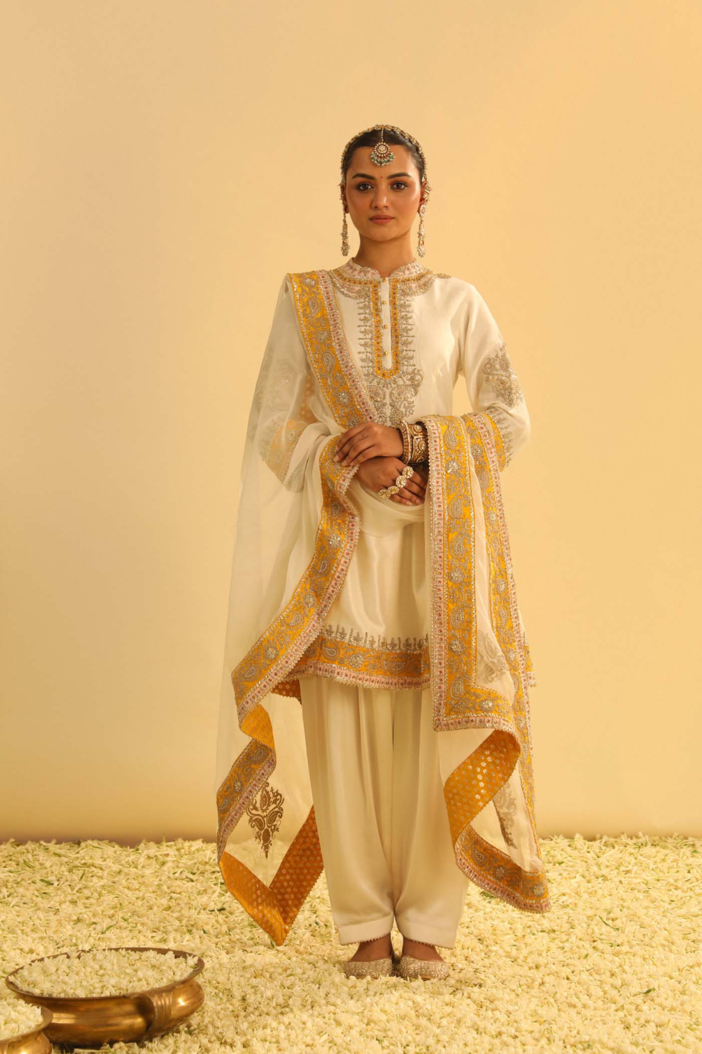 Amani - Daisy Ivory A-Line Kurta With Salwar & Dupatta