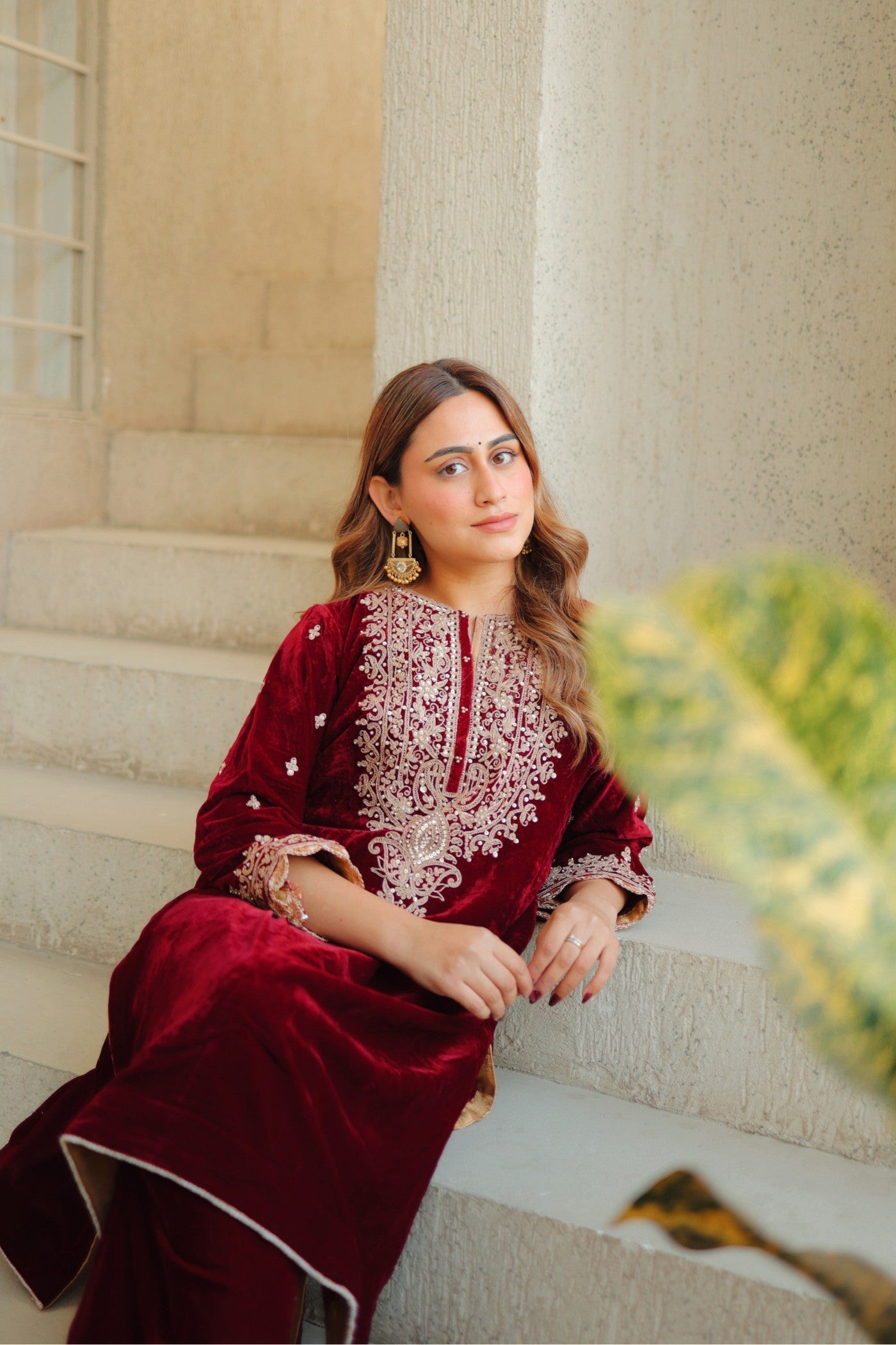 Naima - Silk Velvet Short Kurta With Salwar