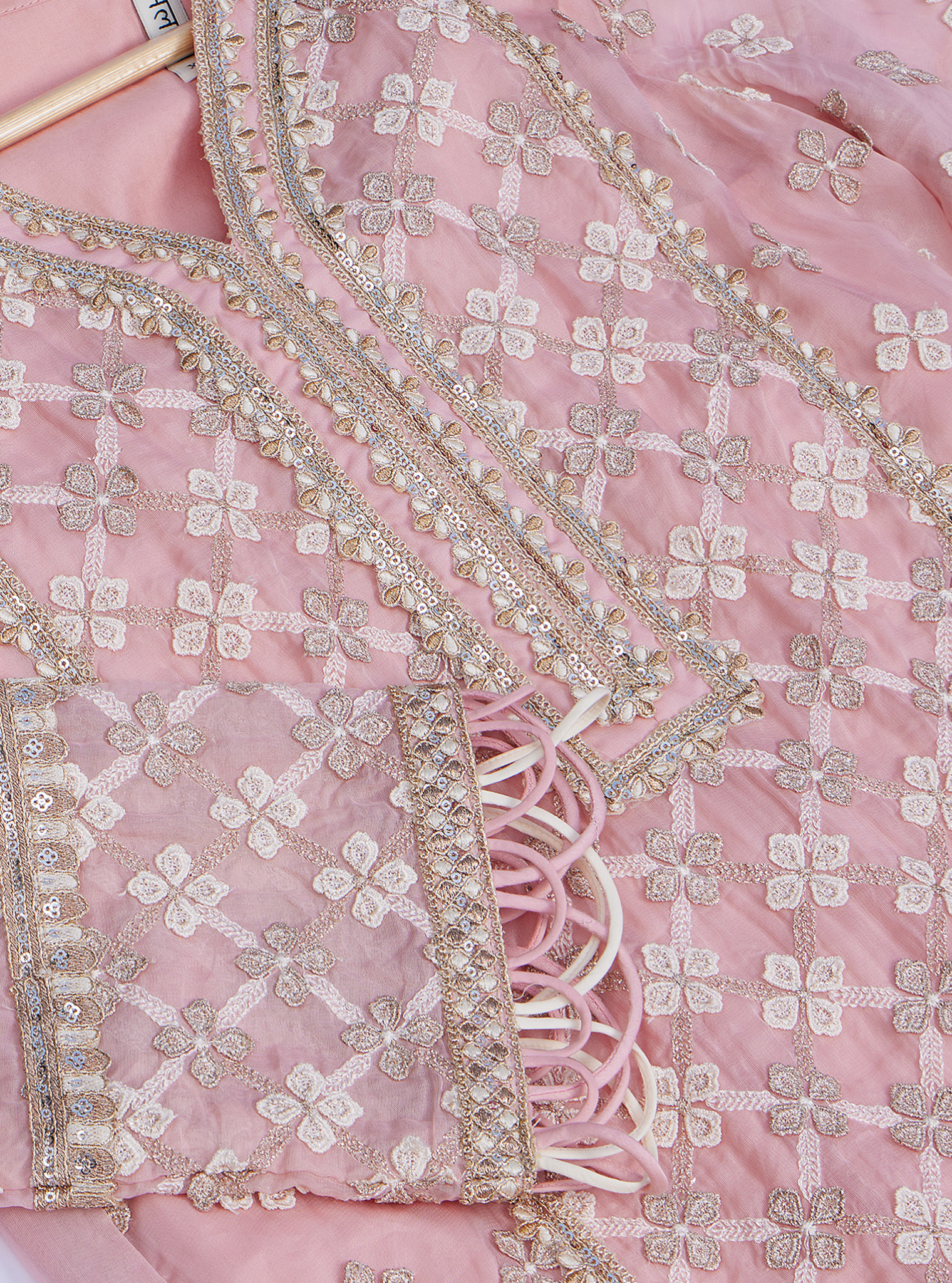 Mulmul Organza Citra Pink Kurta With Mulmul Crepe Citra Pink Skirt