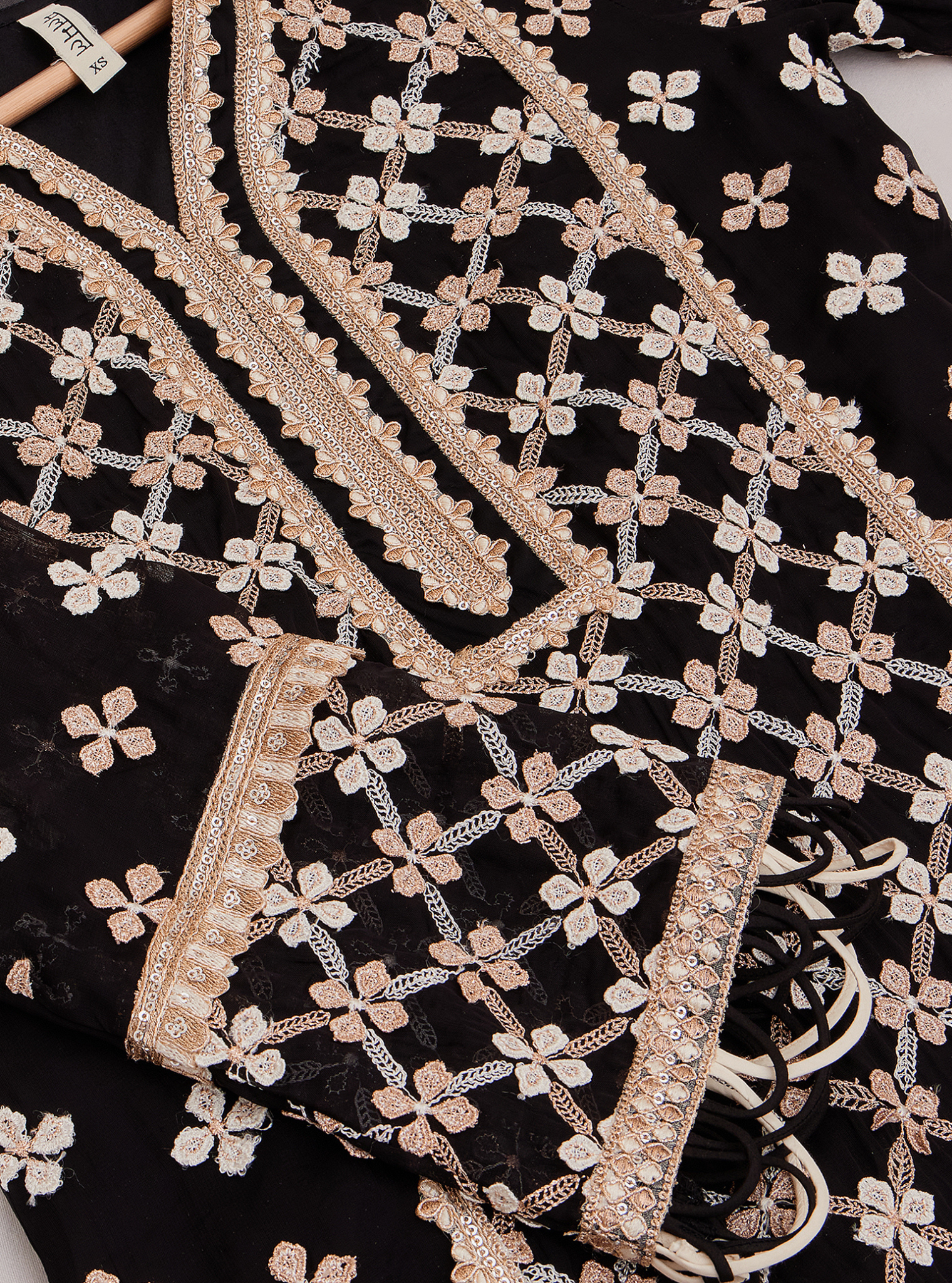 Mulmul Organza Citra Black Kurta With Mulmul Crepe Citra Black Skirt