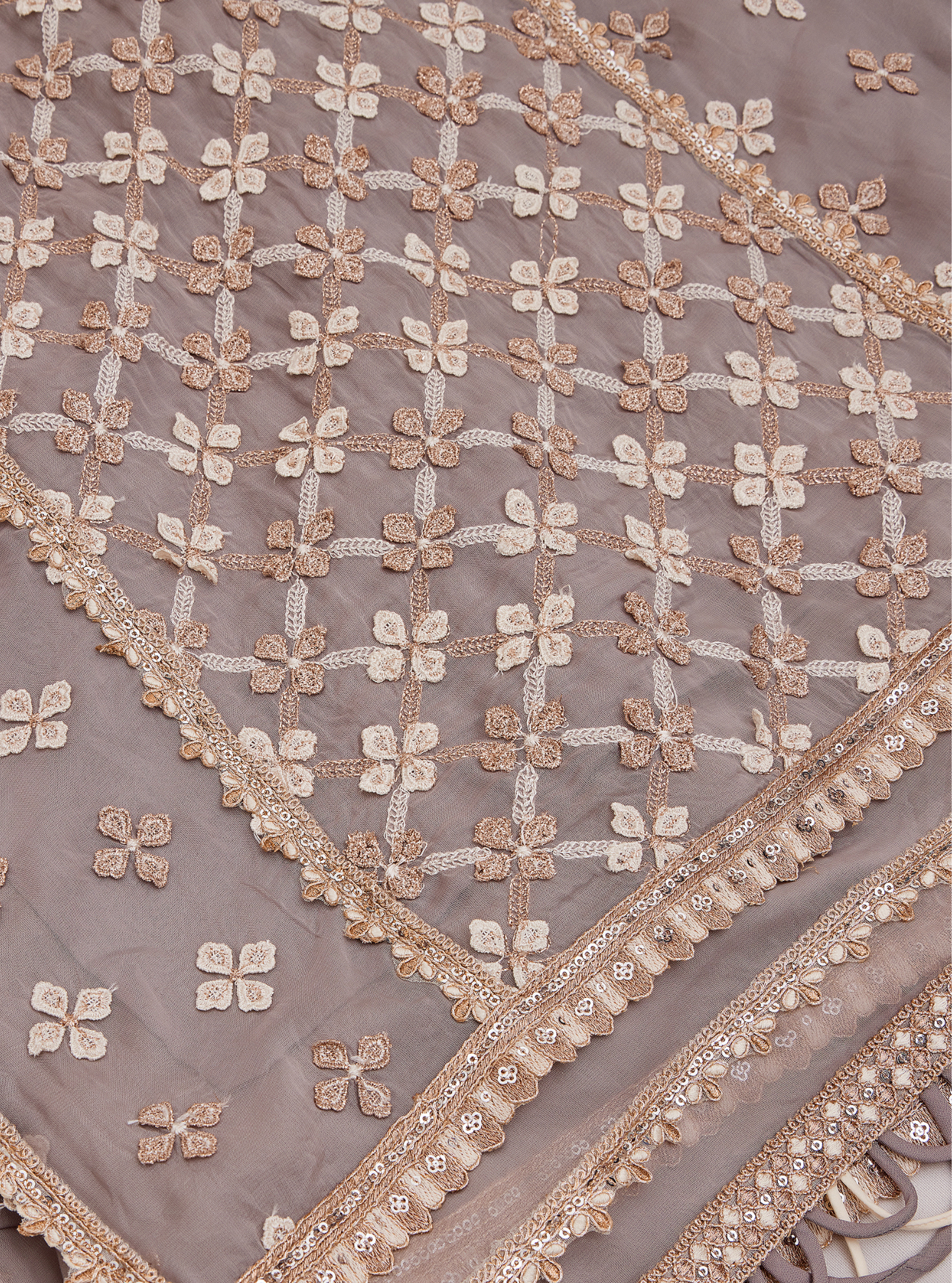 Mulmul Organza Citra Grey Kurta With Mulmul Pima Citra Grey Pant