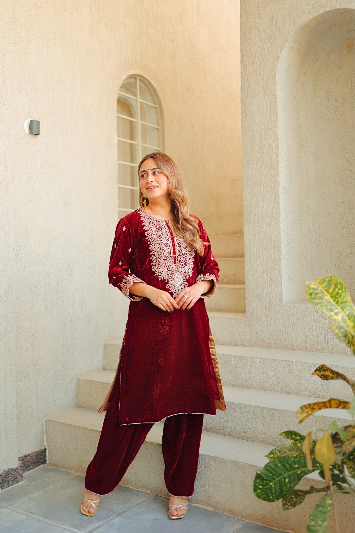 Naima - Silk Velvet Short Kurta With Salwar