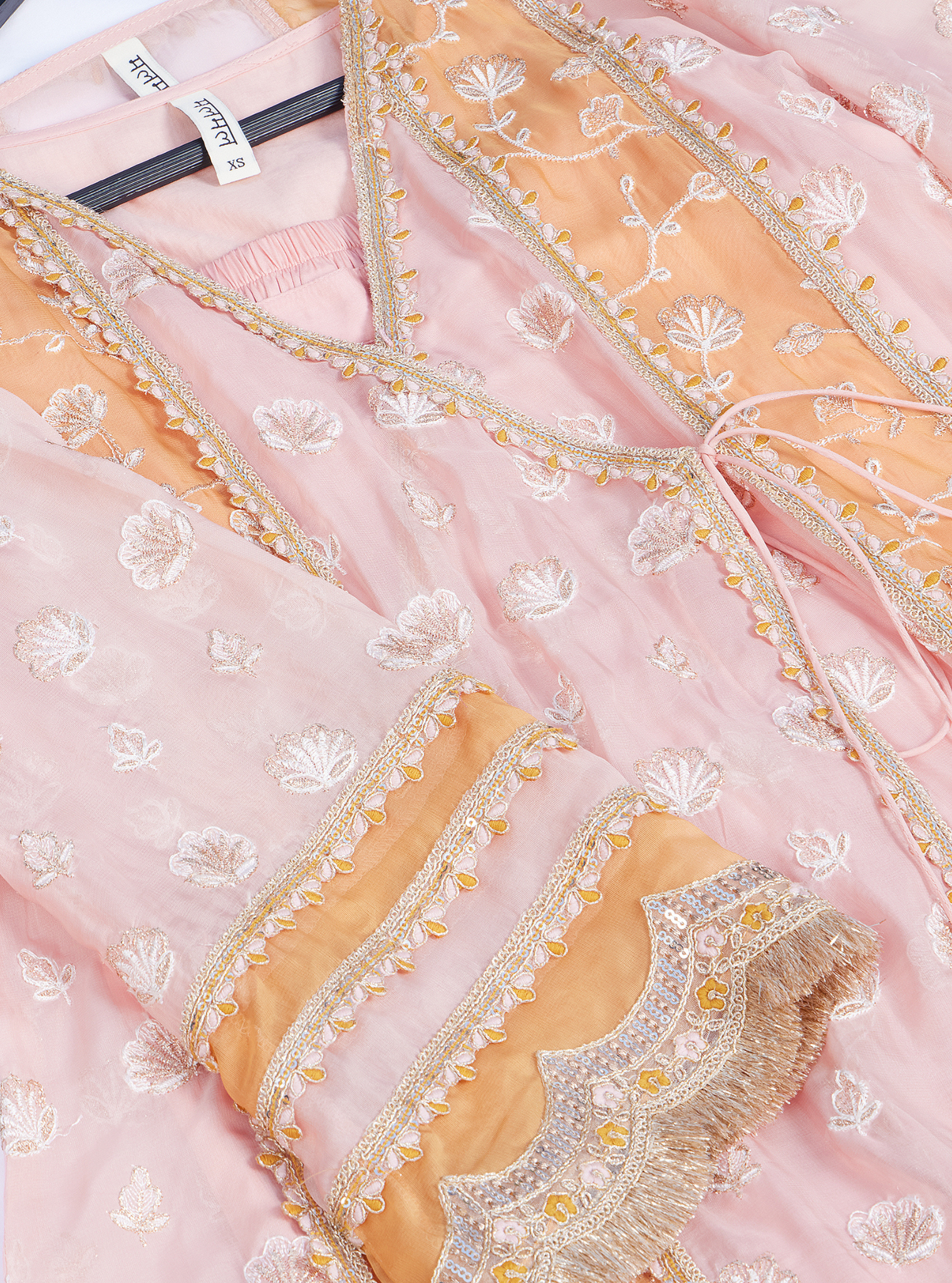 Mulmul Organza Panya Anarkali Pink Kurta With Mulmul Pima Panya Pink Pant