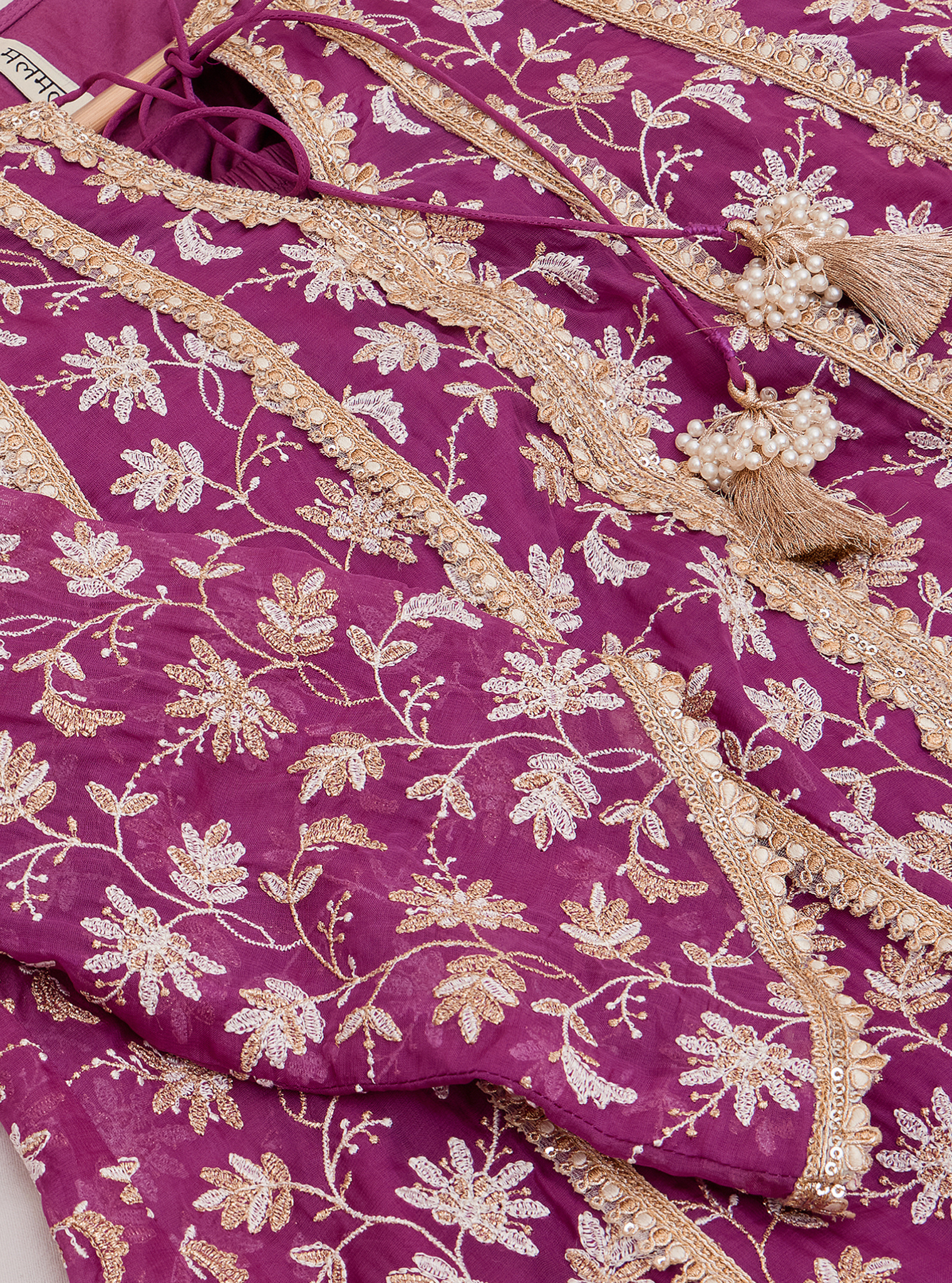 Mulmul Organza Jivya Anarkali Lilac Kurta With Mulmul Pima Jivya Lilac Pant