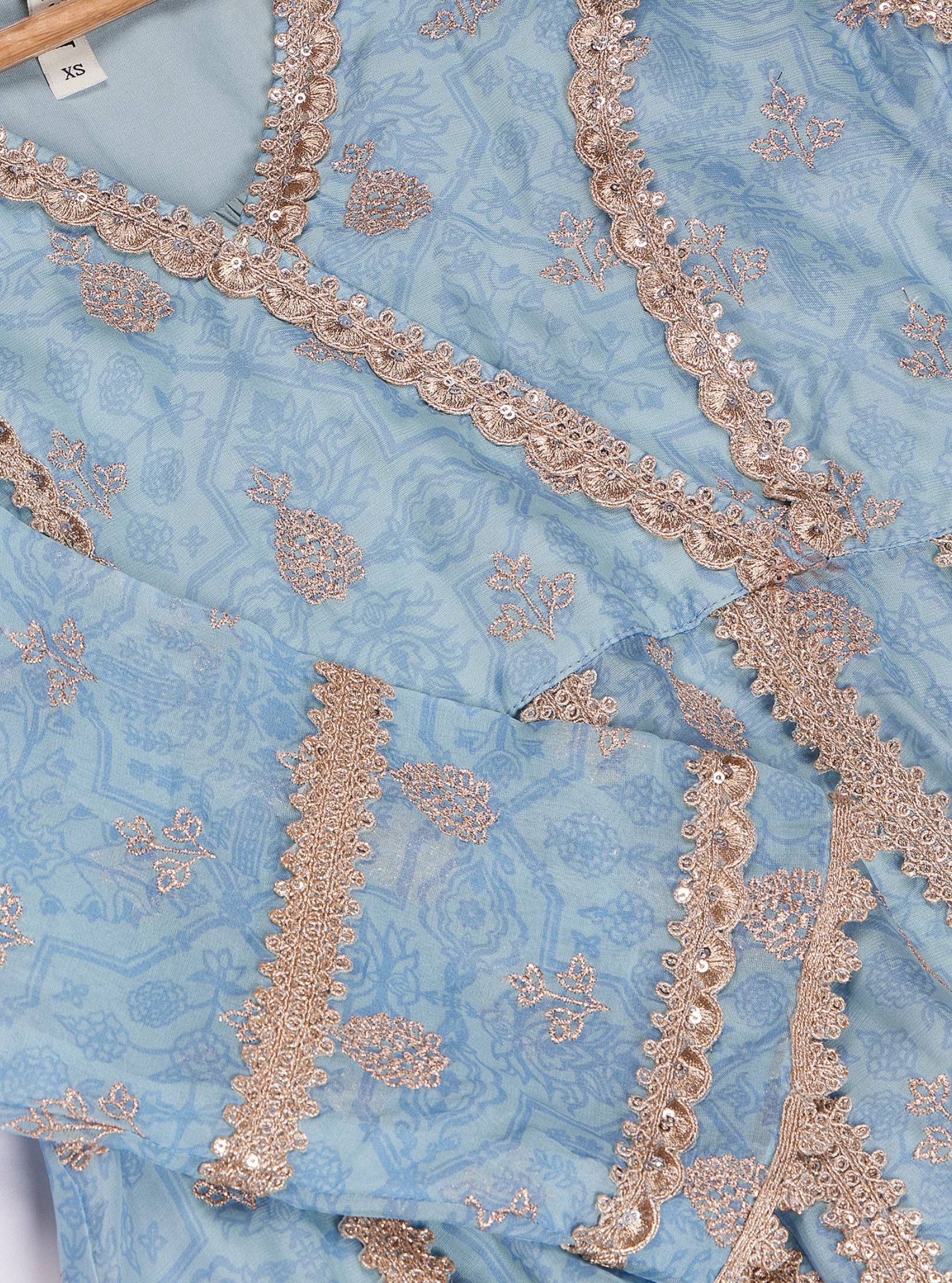 Mulmul Organza Vamsi Anarkali Blue Kurta With Mulmul Pima Vamsi Blue Pant